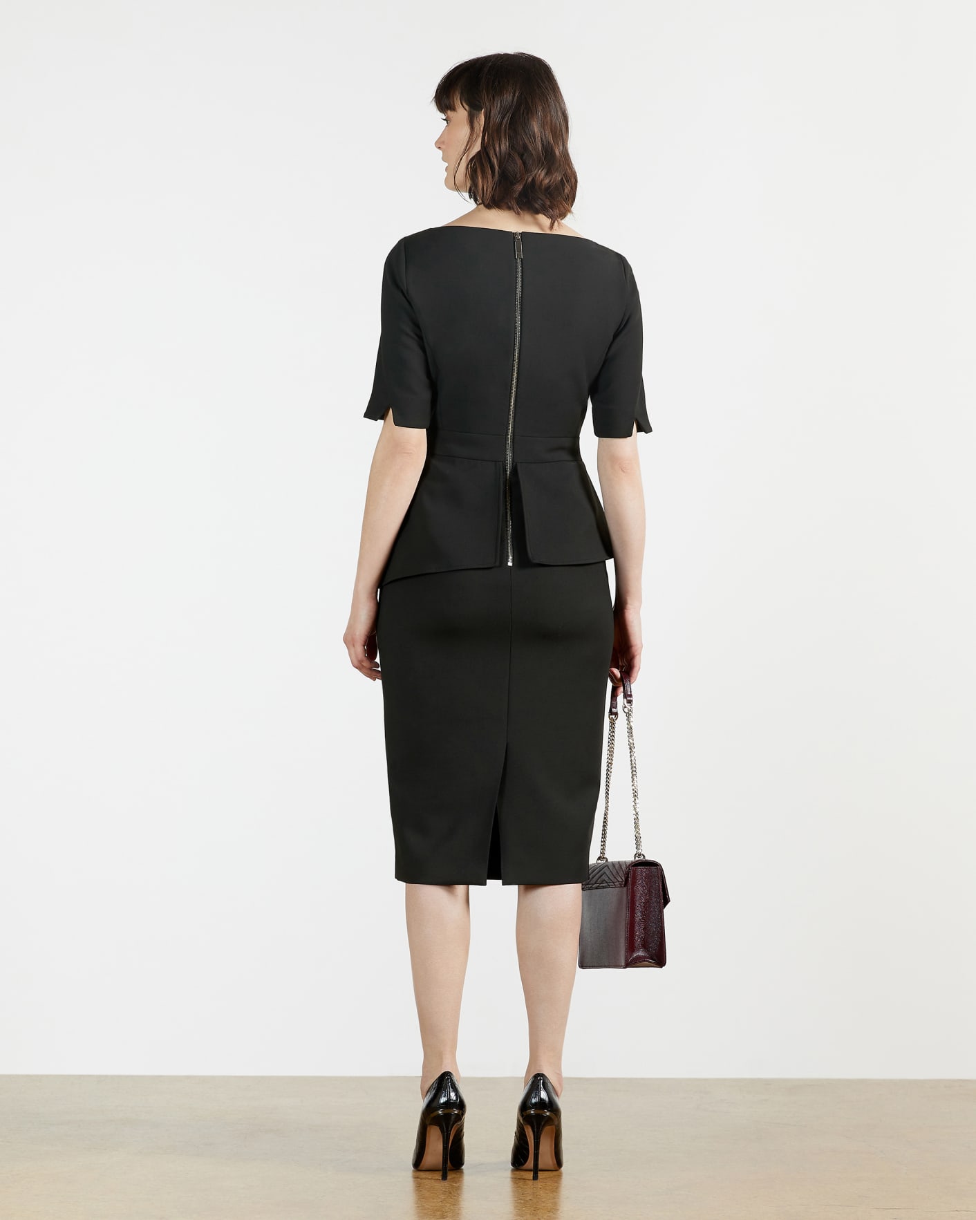 Black Peplum Detail Short Sleeve Dress Ted Baker