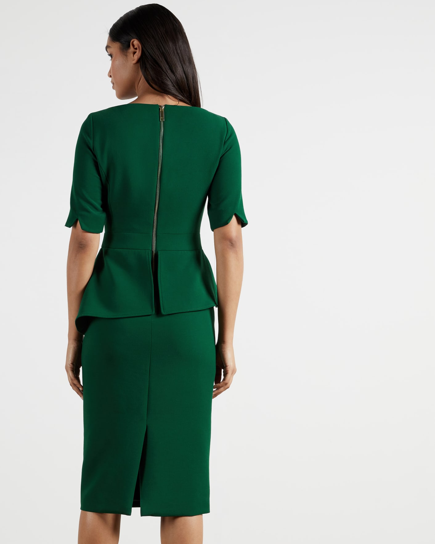 Dark Green Peplum Detail Short Sleeve Dress Ted Baker