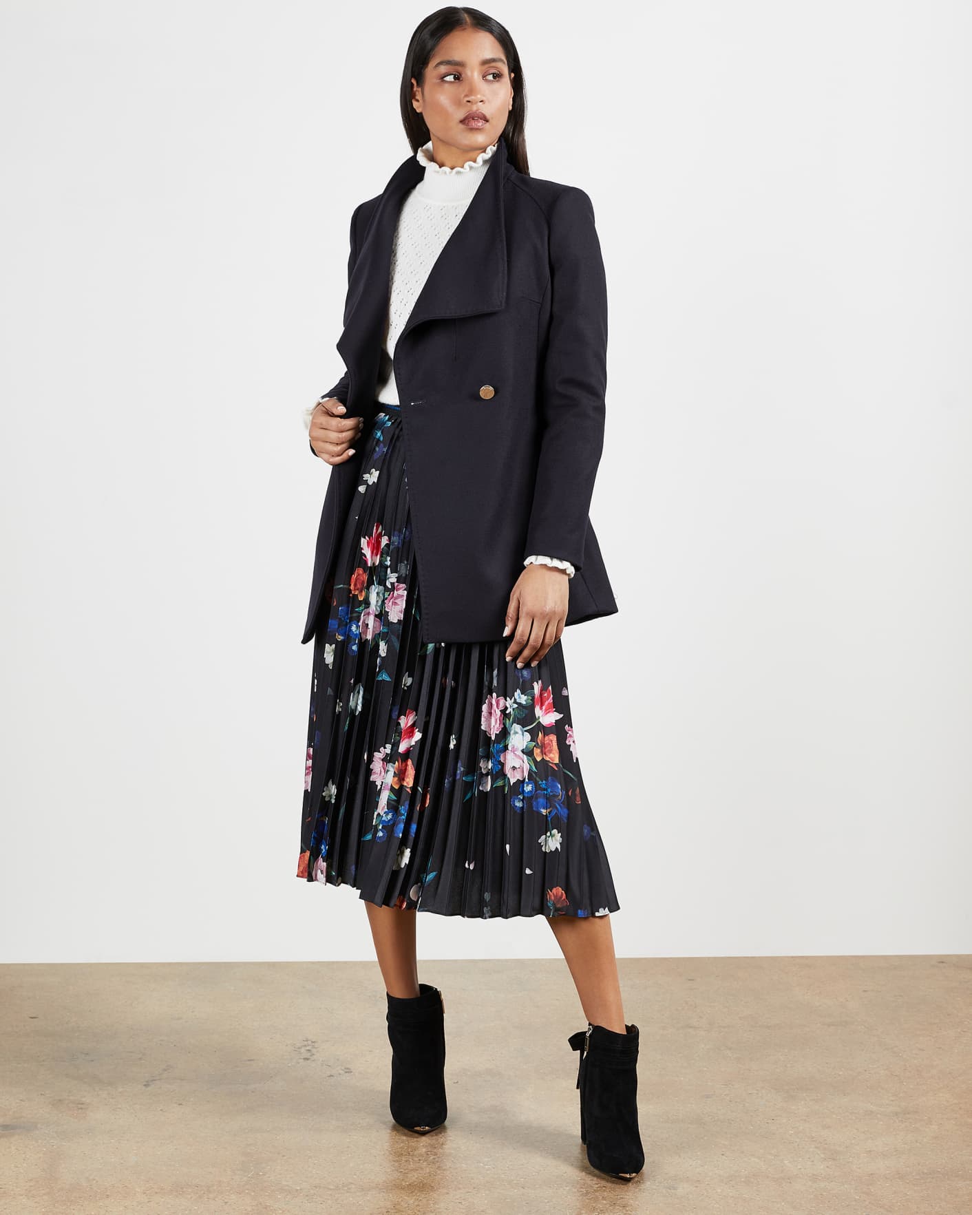 Navy Wool Cashmere Wrap Coat Ted Baker