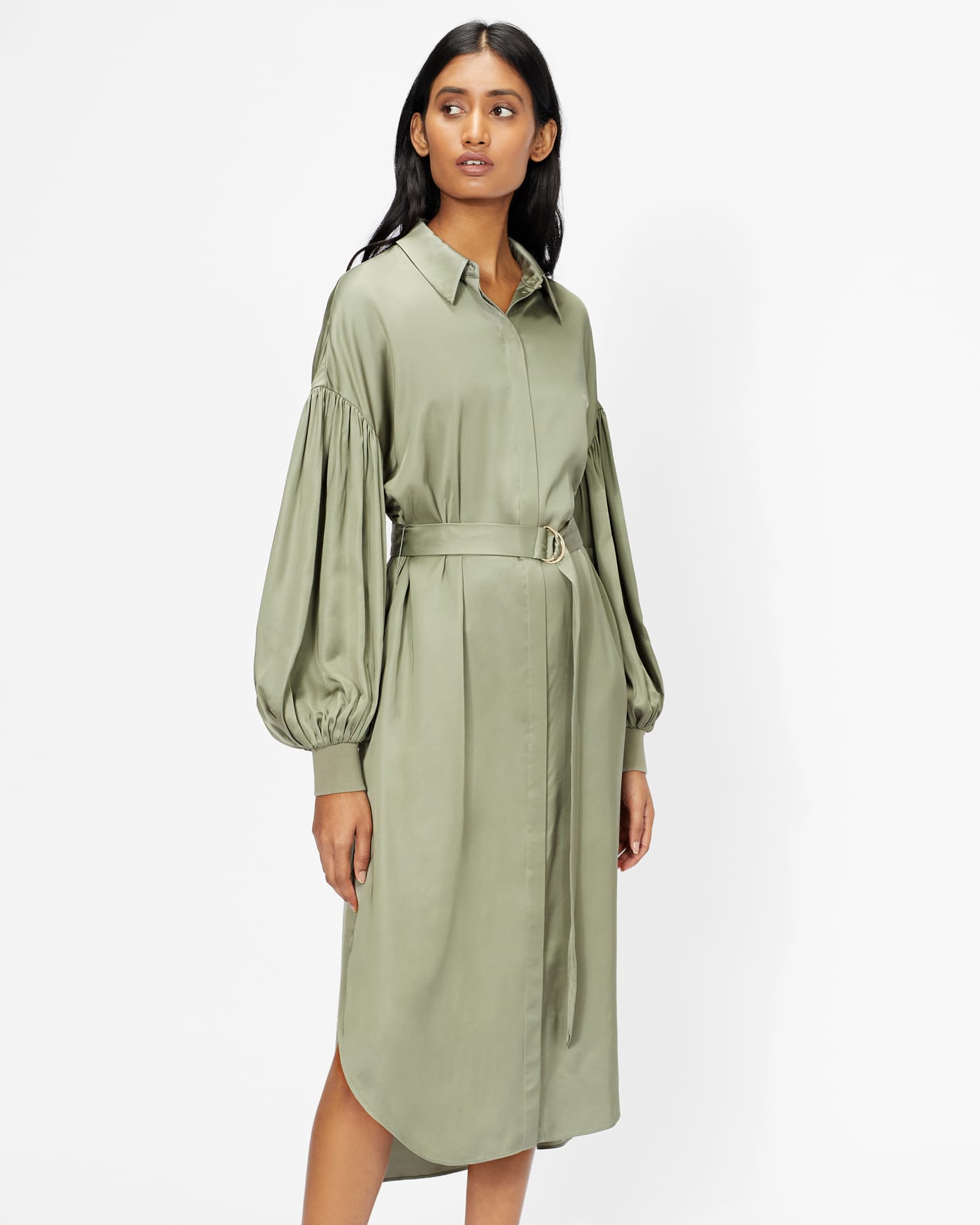 Pale Green Midi Shirt Dress with Blouson Sleeve Ted Baker