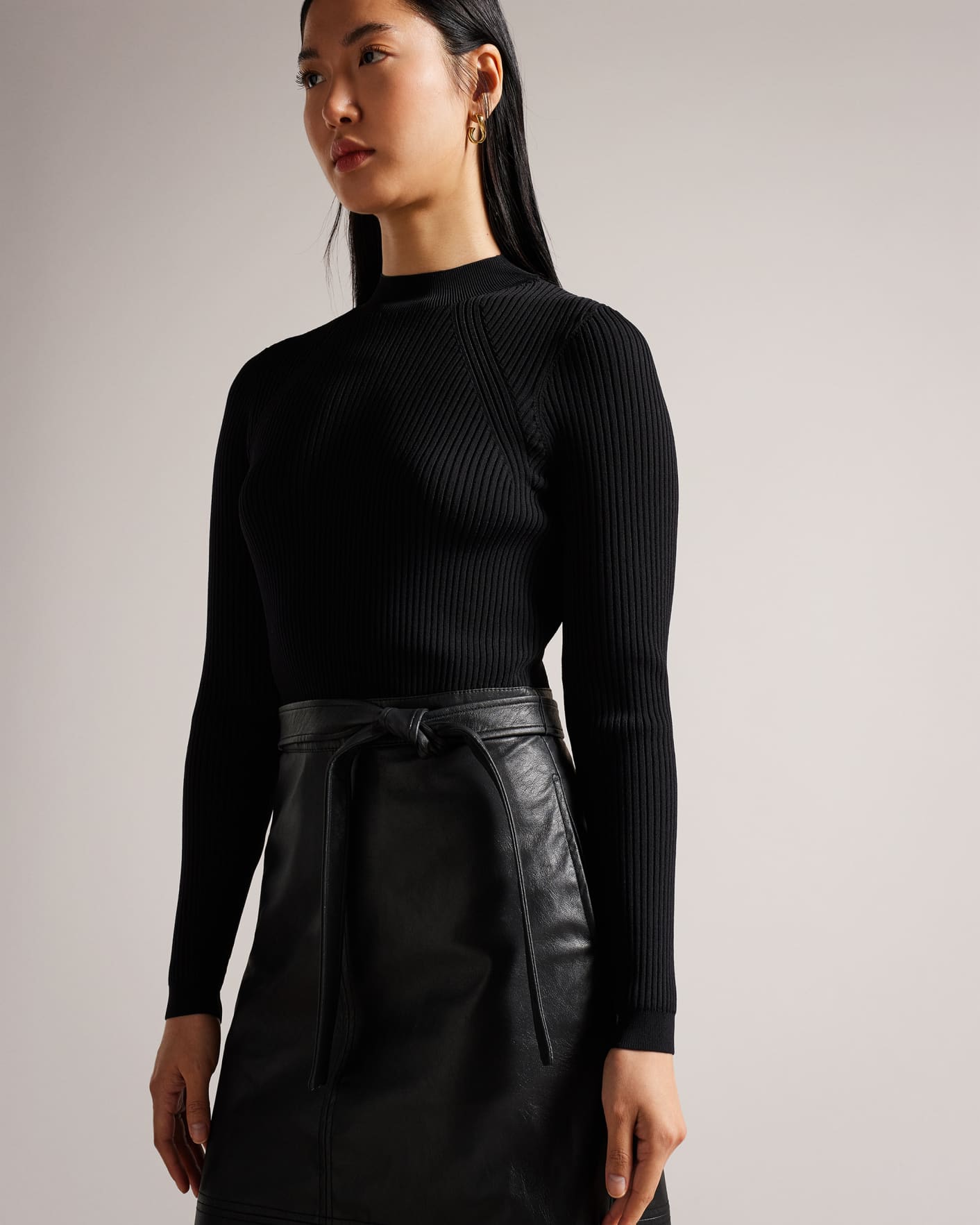 Black Knitted Bodice Dress With Pleather Skirt Ted Baker
