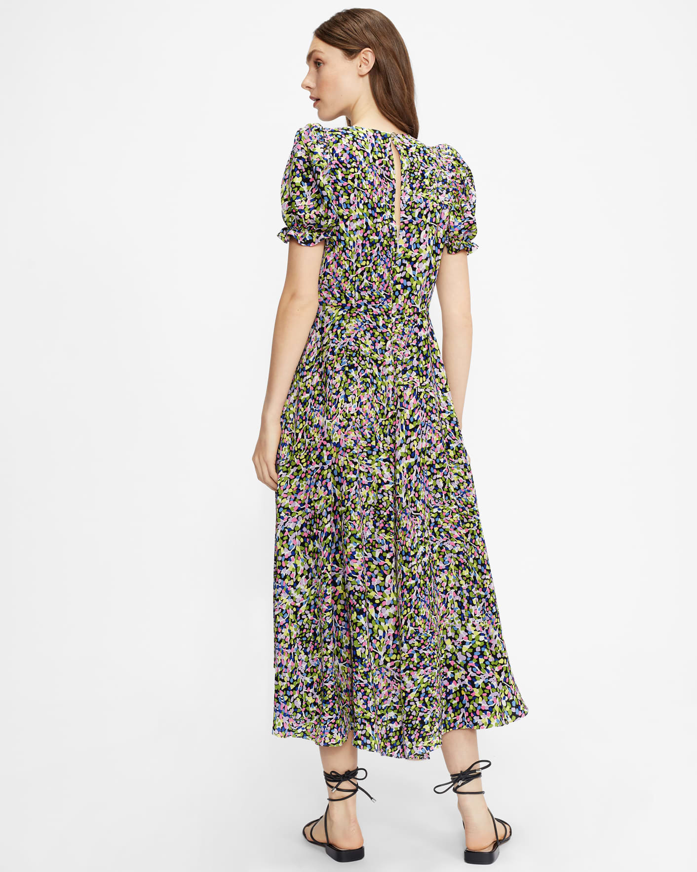 Black Graduated midi dress with ruched puff sleeves Ted Baker