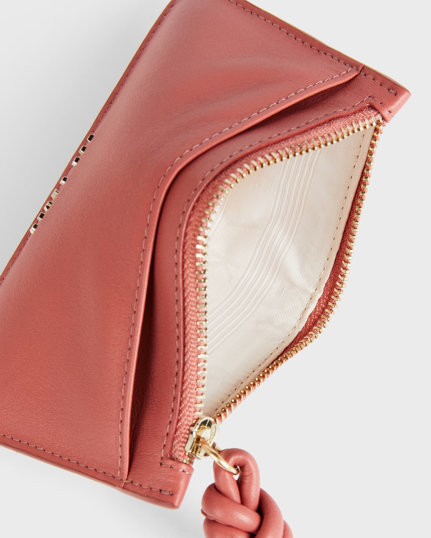 Deep-Pink Knotted Leather Detail Zip Card Holder Ted Baker