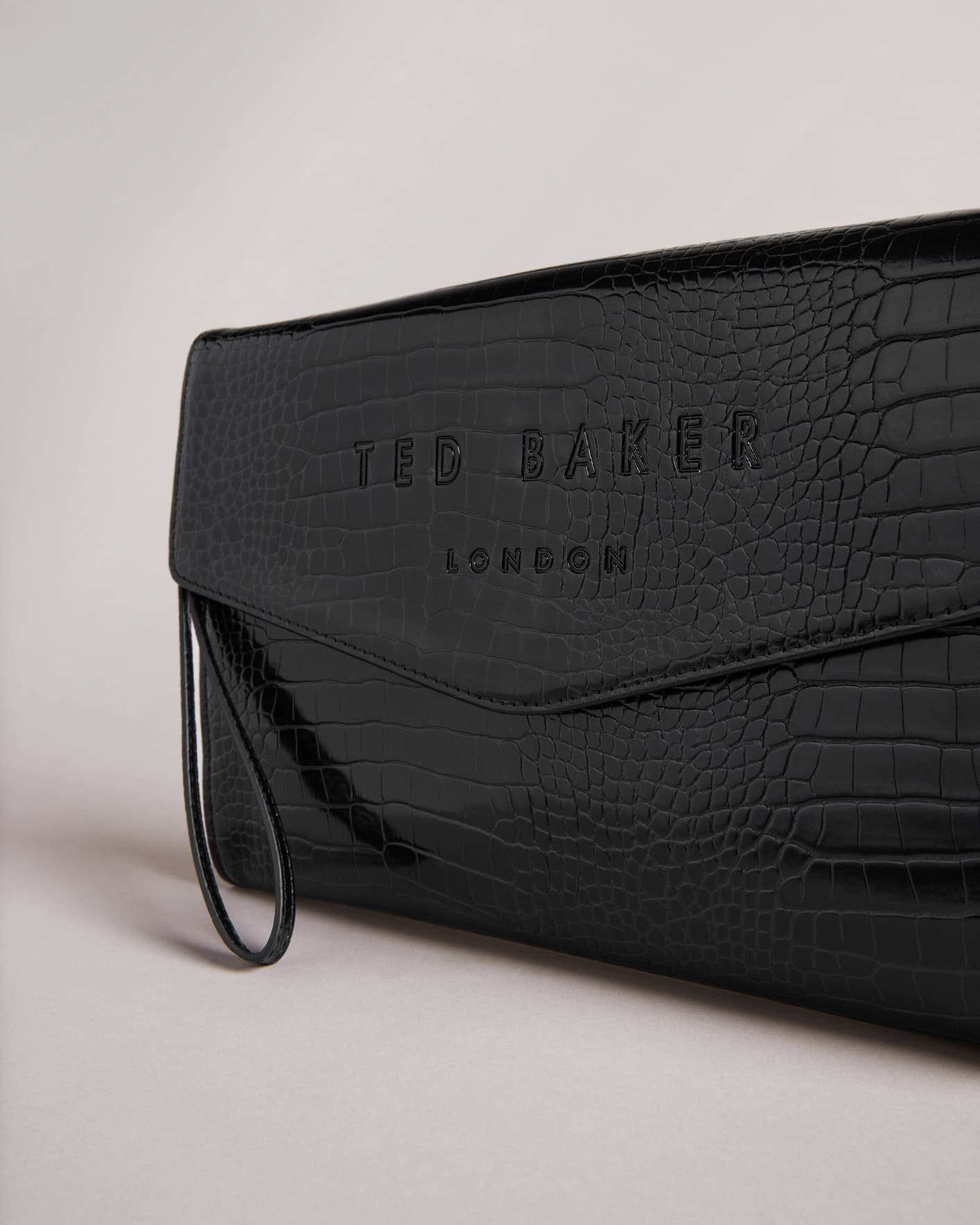Black Croc Detail Debossed Envelope Pouch Ted Baker