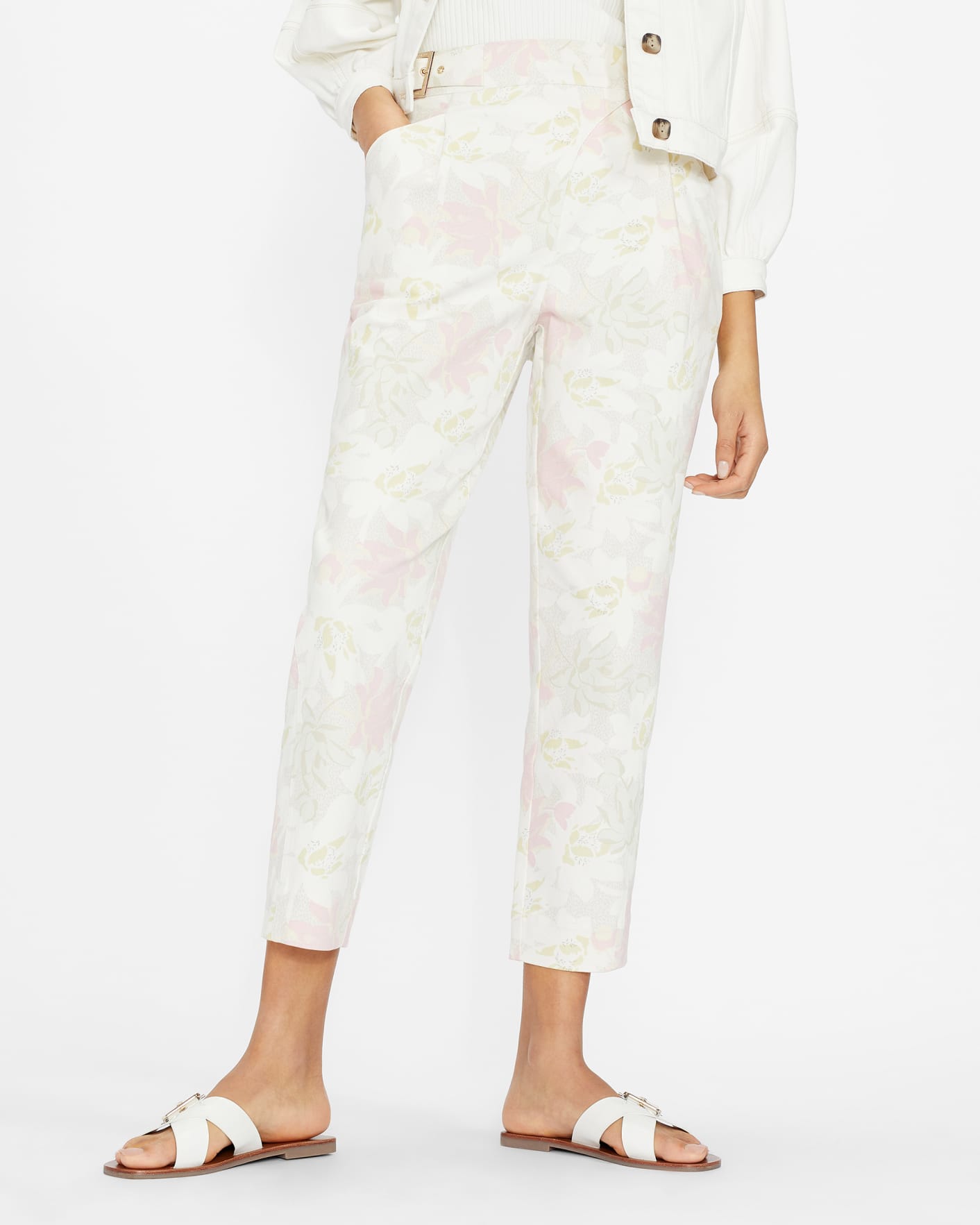 Ivory Tapered Trouser With Top Stitch Detail Ted Baker