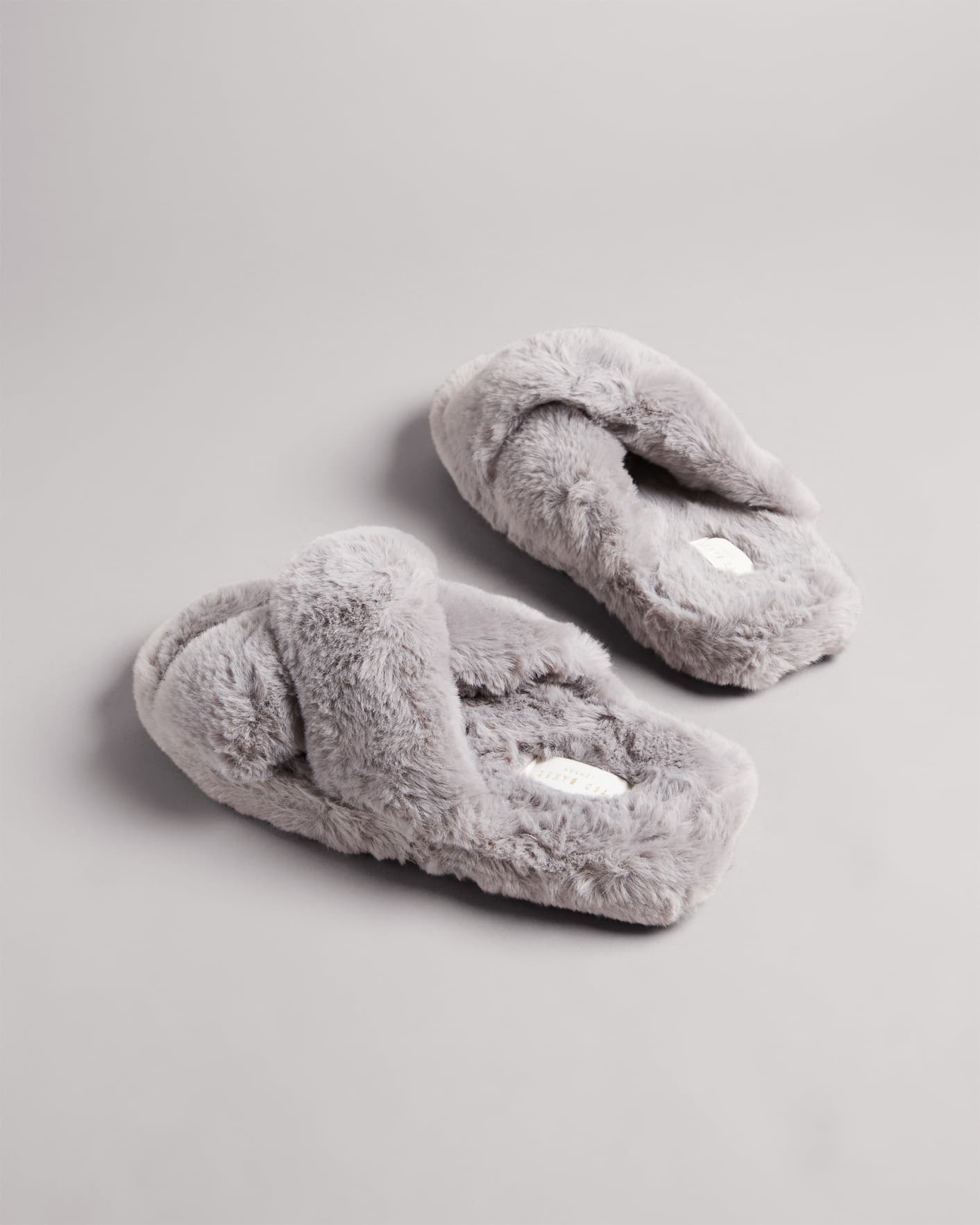 Light Grey Faux Fur Slippers Ted Baker