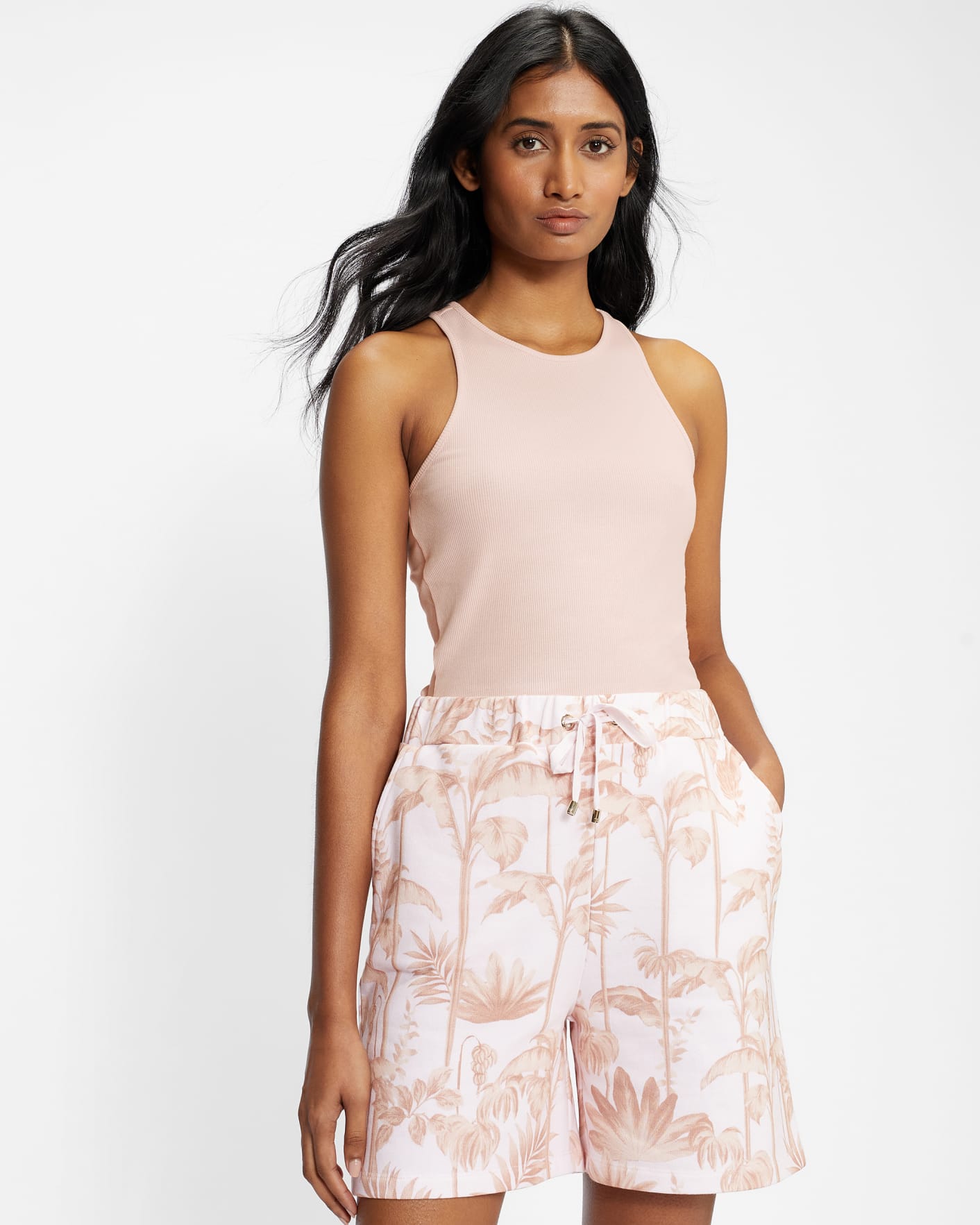 Pale Pink Ribbed Jersey Racer Tank Ted Baker