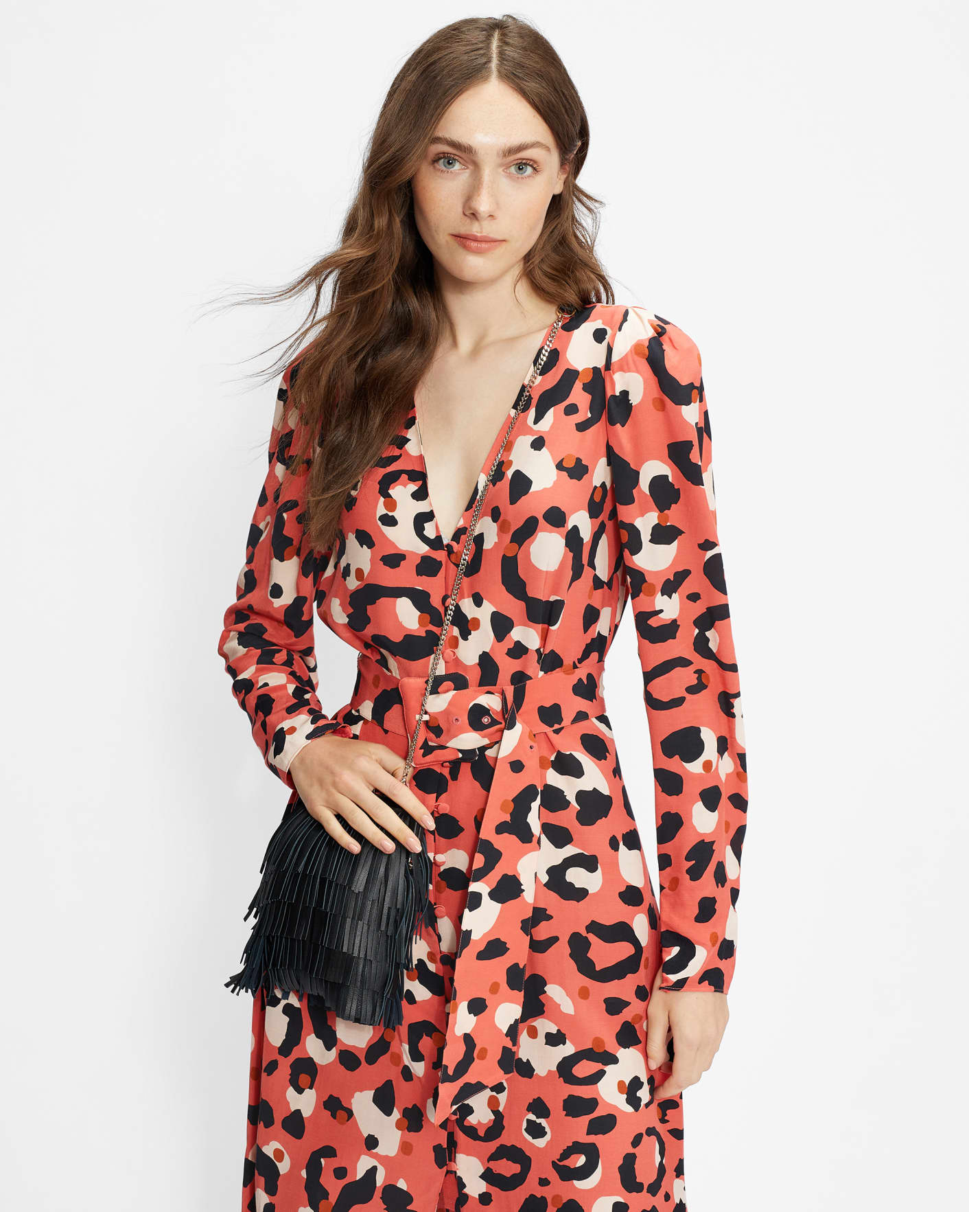 Coral Rouleau Midi Shirt Dress Ted Baker