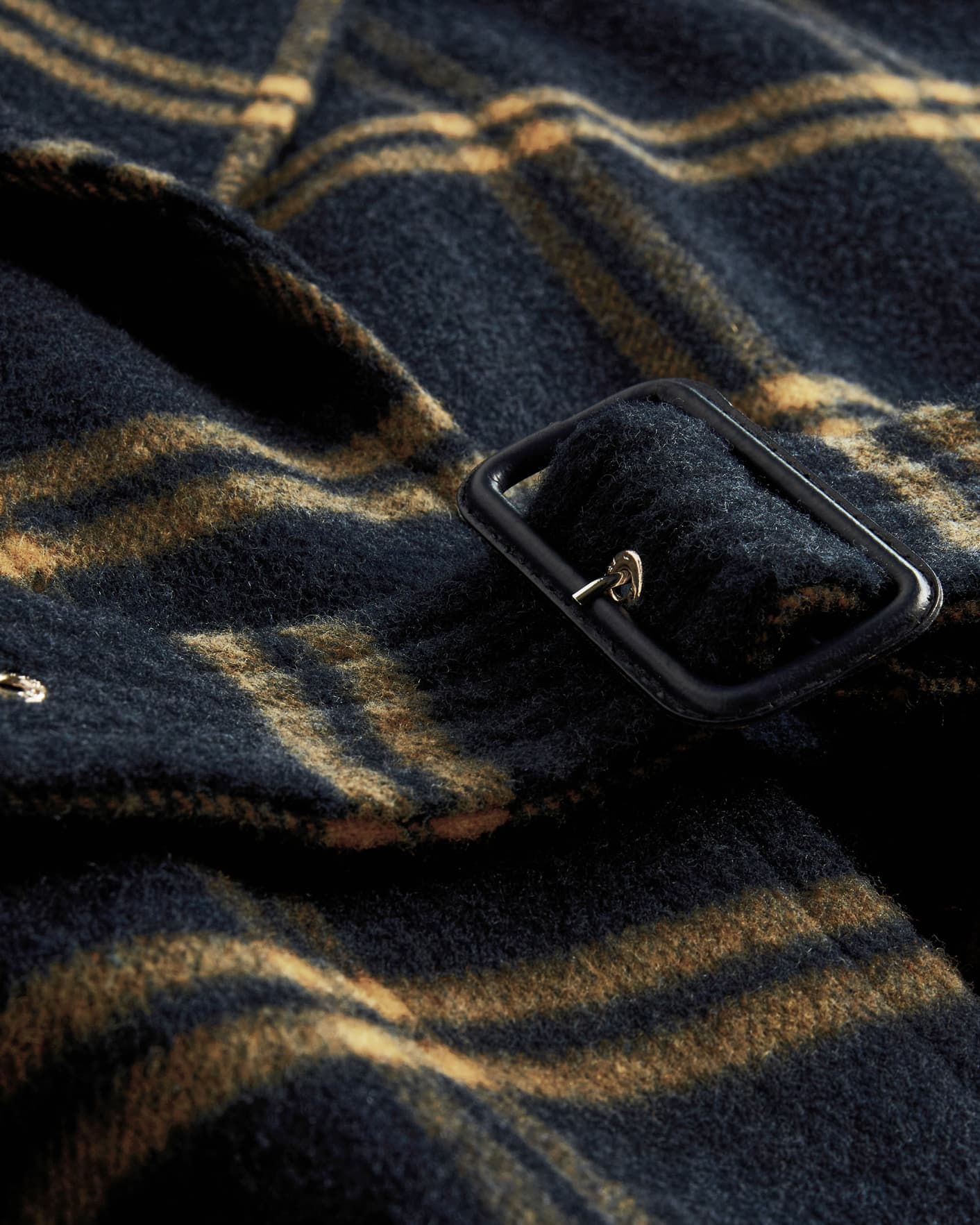 Dark Navy Brushed Wool Check Belted Coat Ted Baker