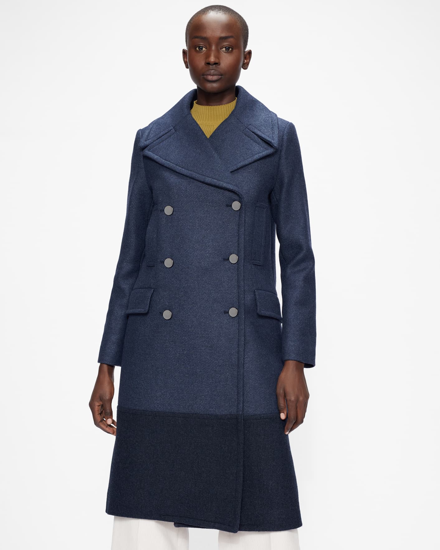Dark Navy Long Pea Coat With Oversized Collar Ted Baker