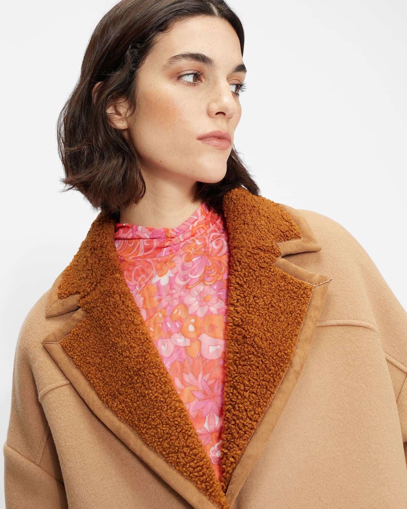 Camel Oversized Wool Cocoon Coat Ted Baker