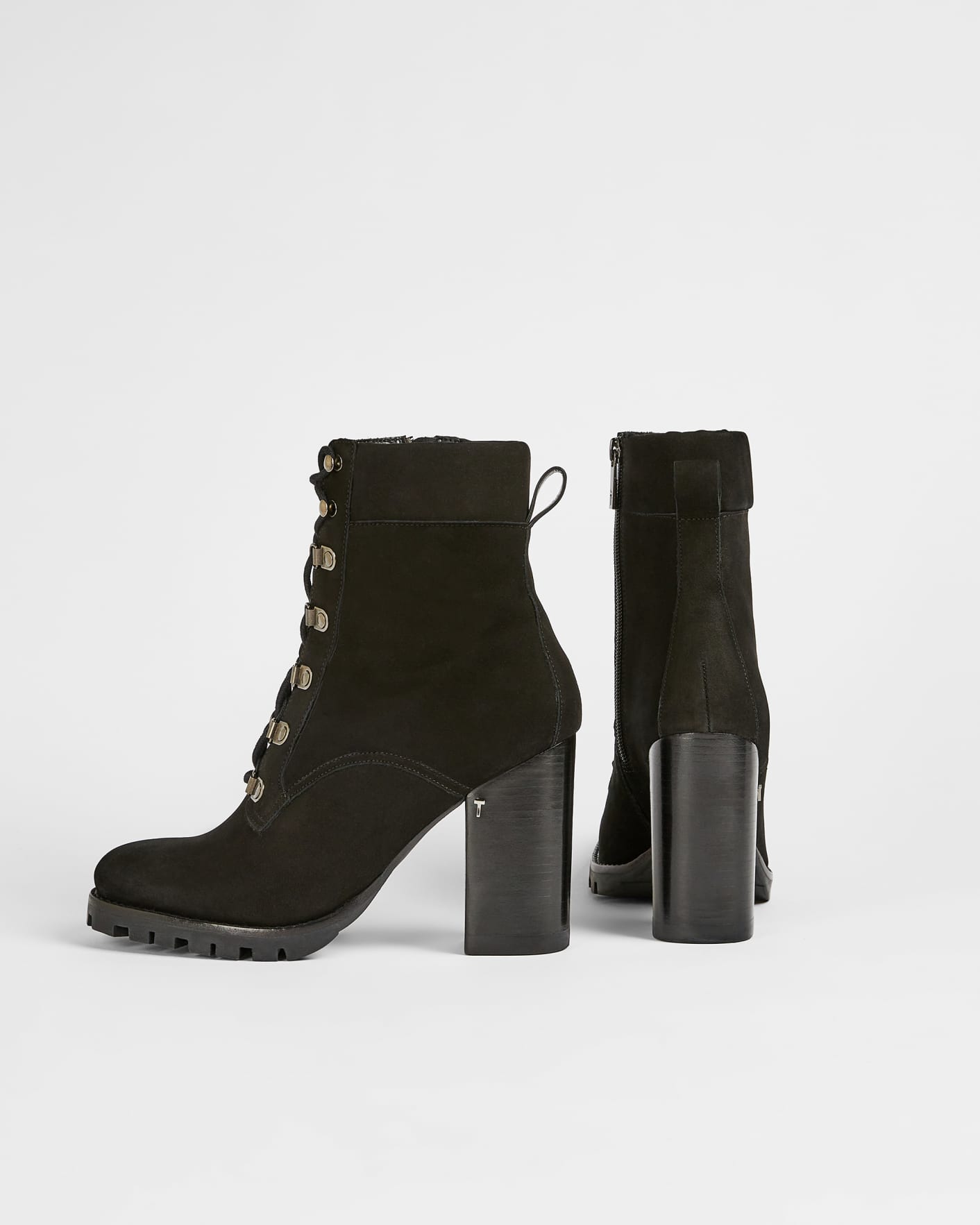Black Leather Lace Up Chunky Heeled Boot Ted Baker