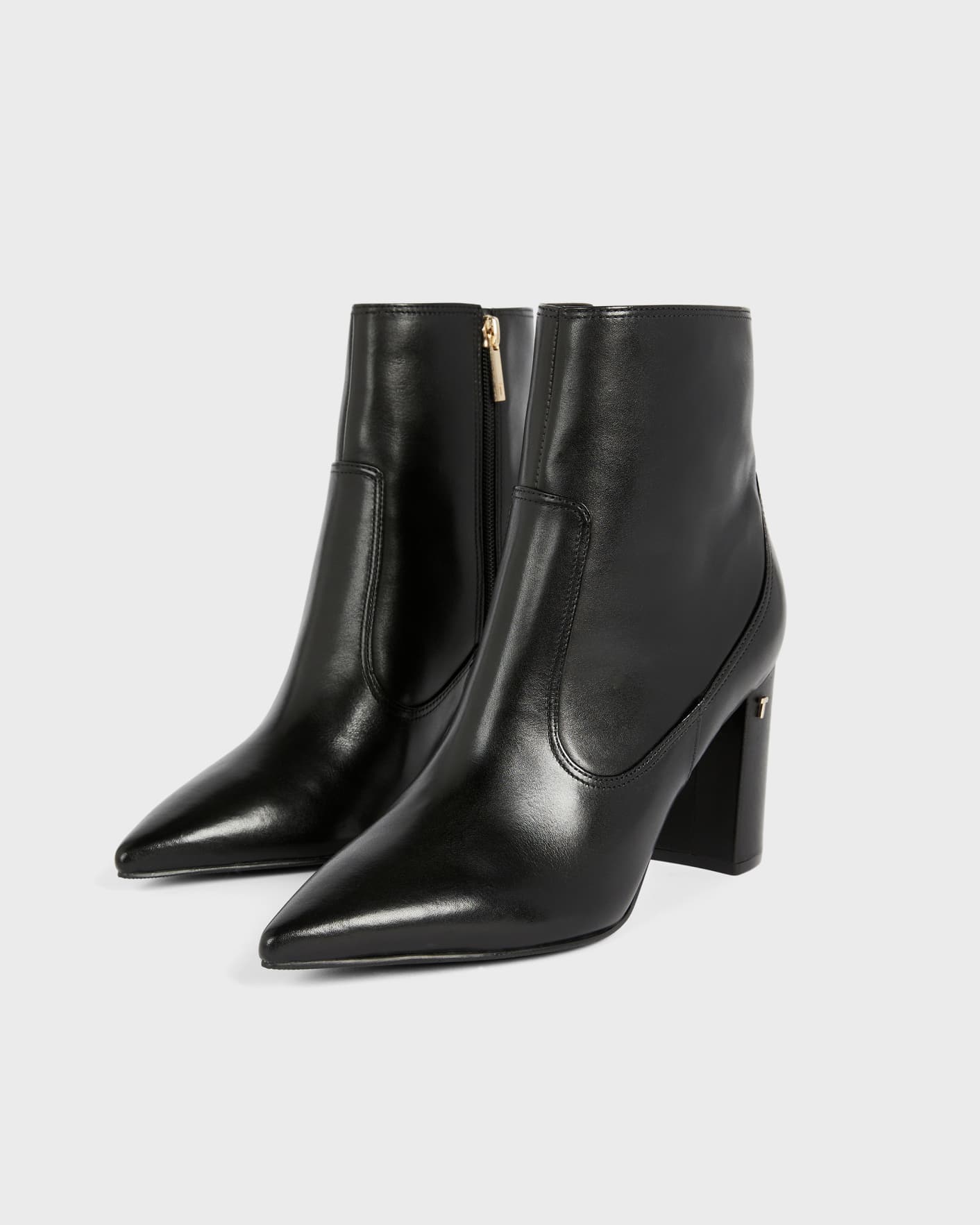 Black Leather Block Heel Ankle Boot Ted Baker