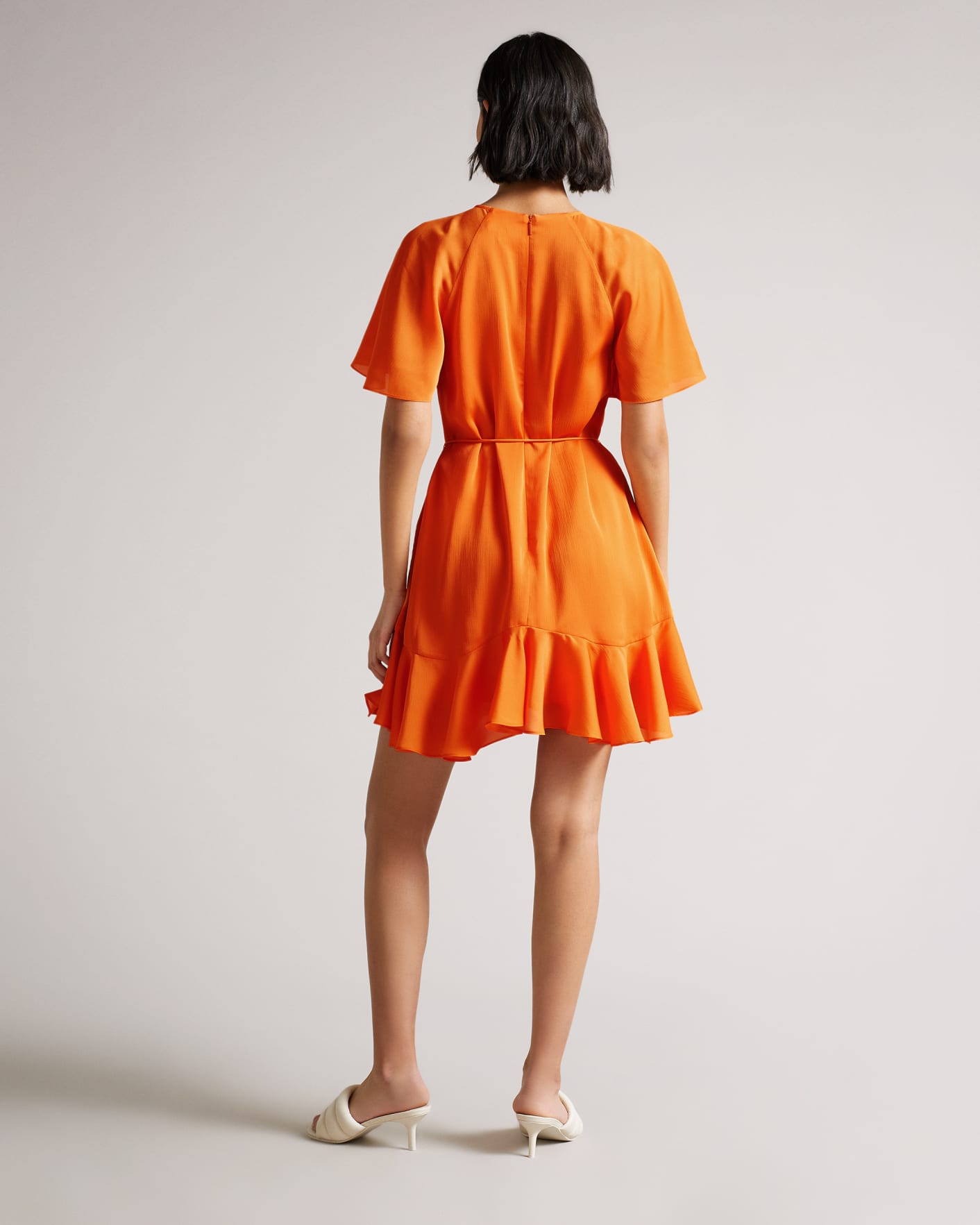 Dark Orange Fluted Hem Mini Skater Dress Ted Baker
