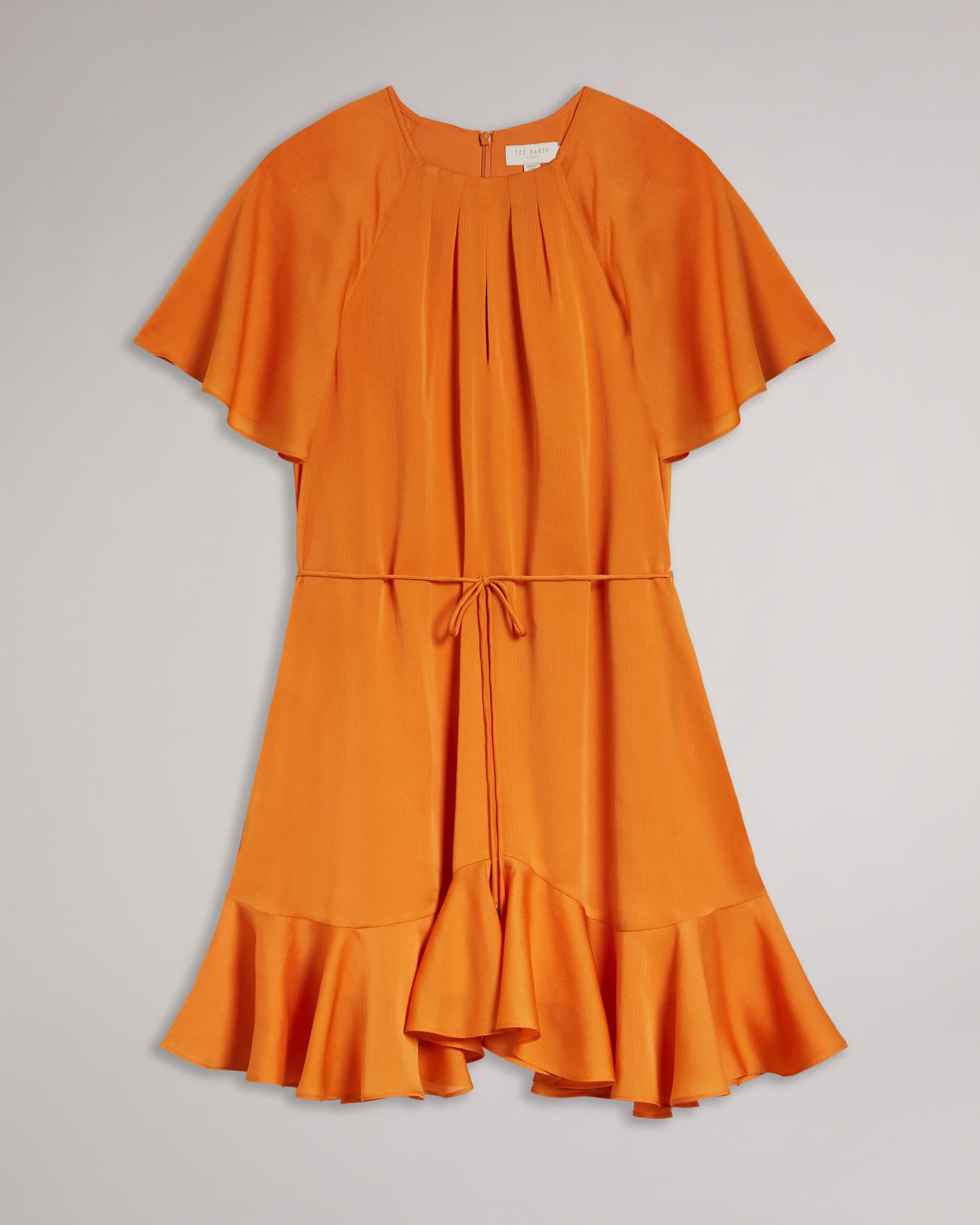 Dark Orange Fluted Hem Mini Skater Dress Ted Baker