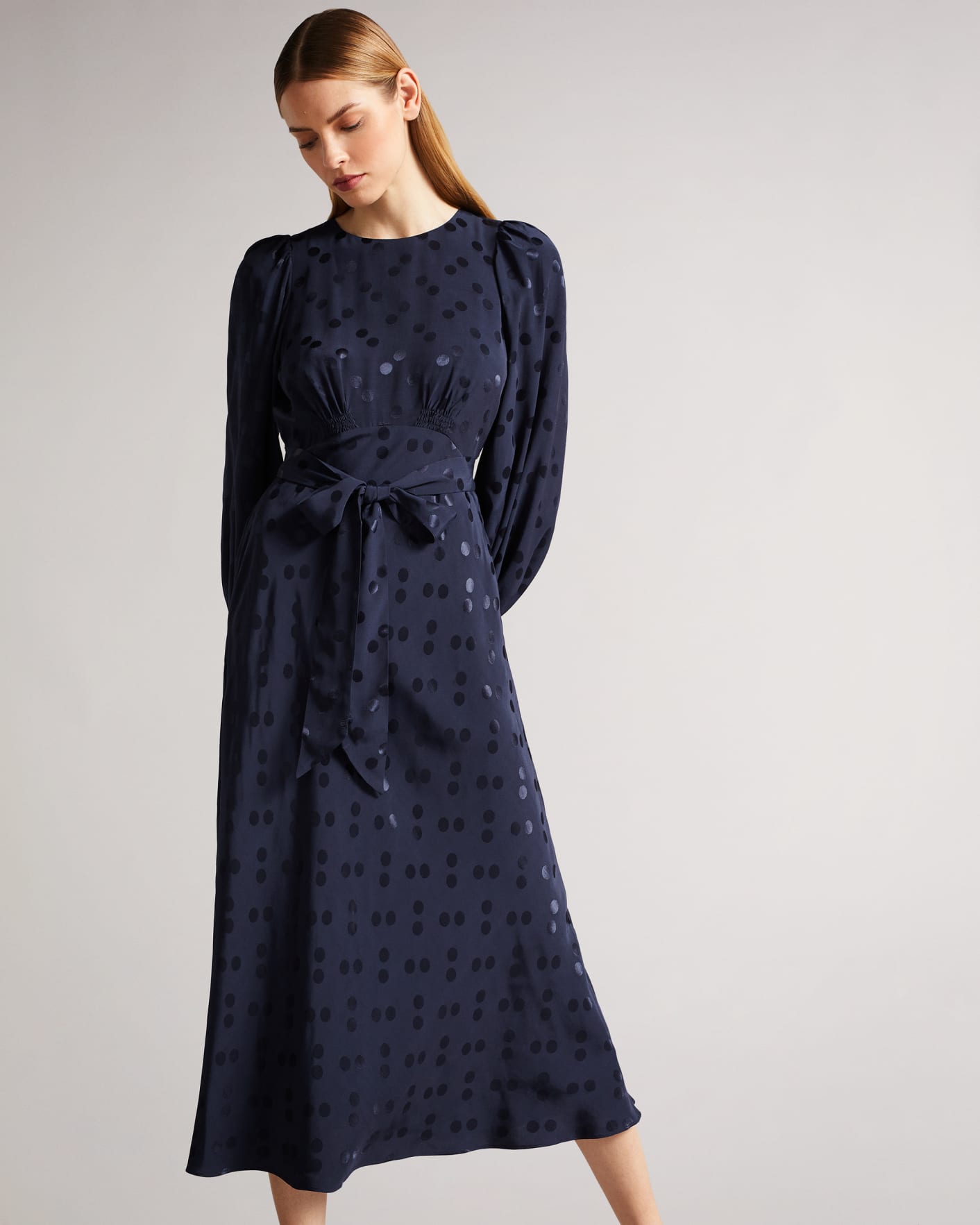 Dark Blue Spot Jacquard Midaxi Dress Ted Baker