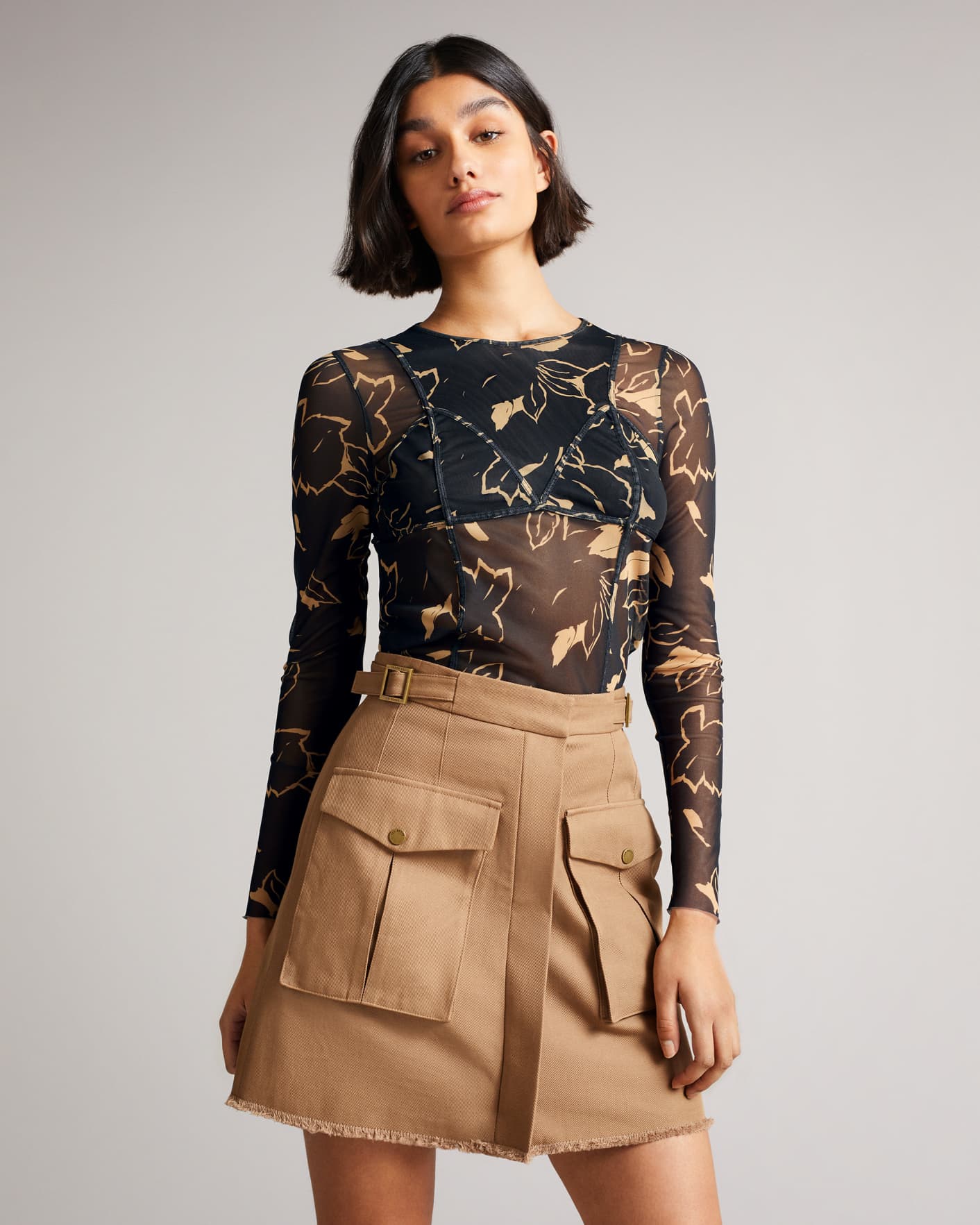 Camel Seaming jersey mesh top Ted Baker