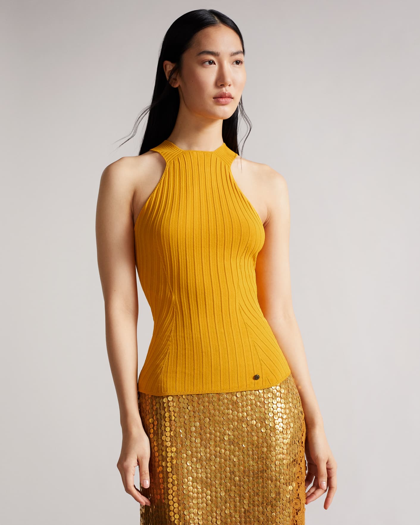 Yellow Knitted Halterneck Top Ted Baker