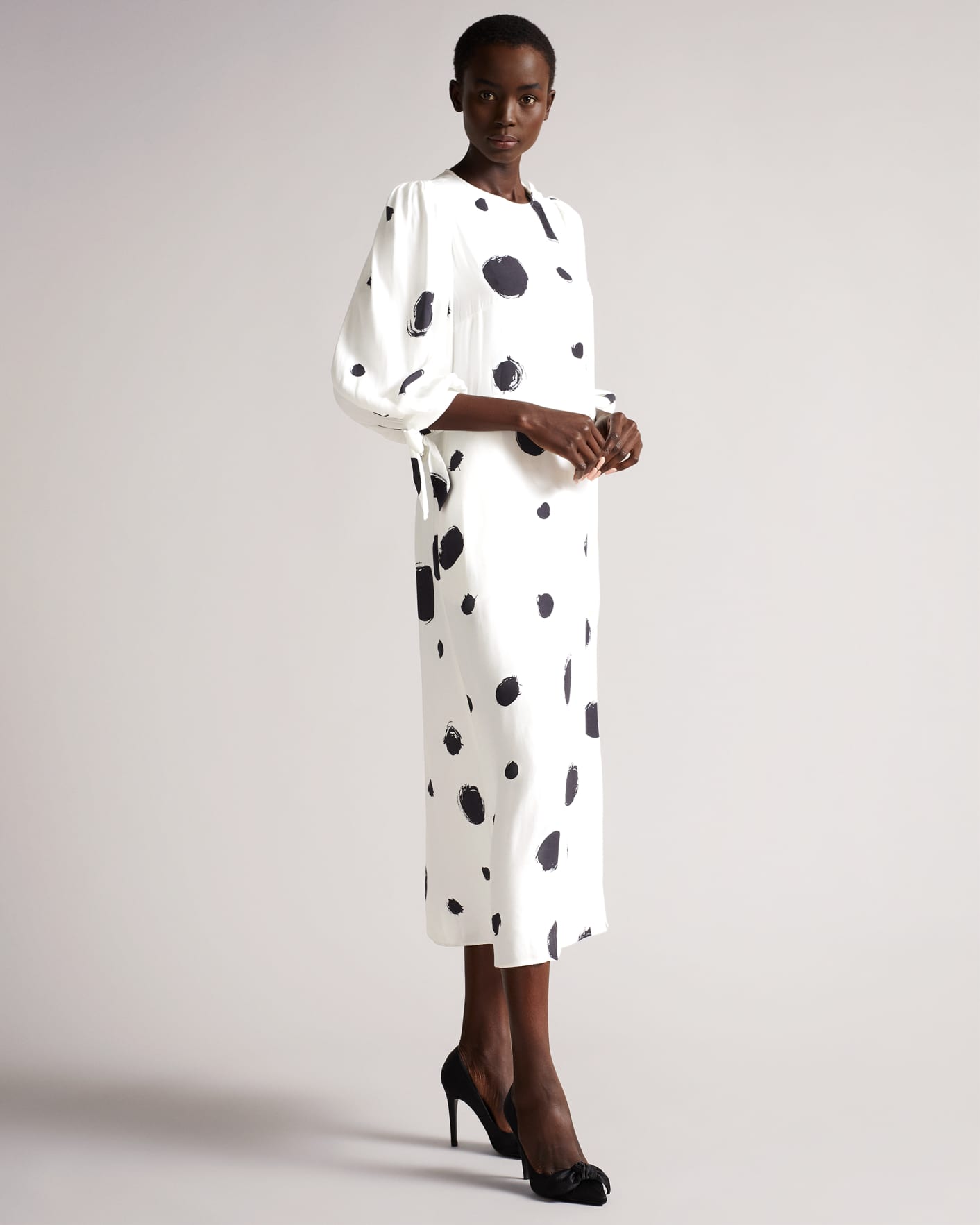 White Button Up Midi Dress With Tie Cuffs Ted Baker
