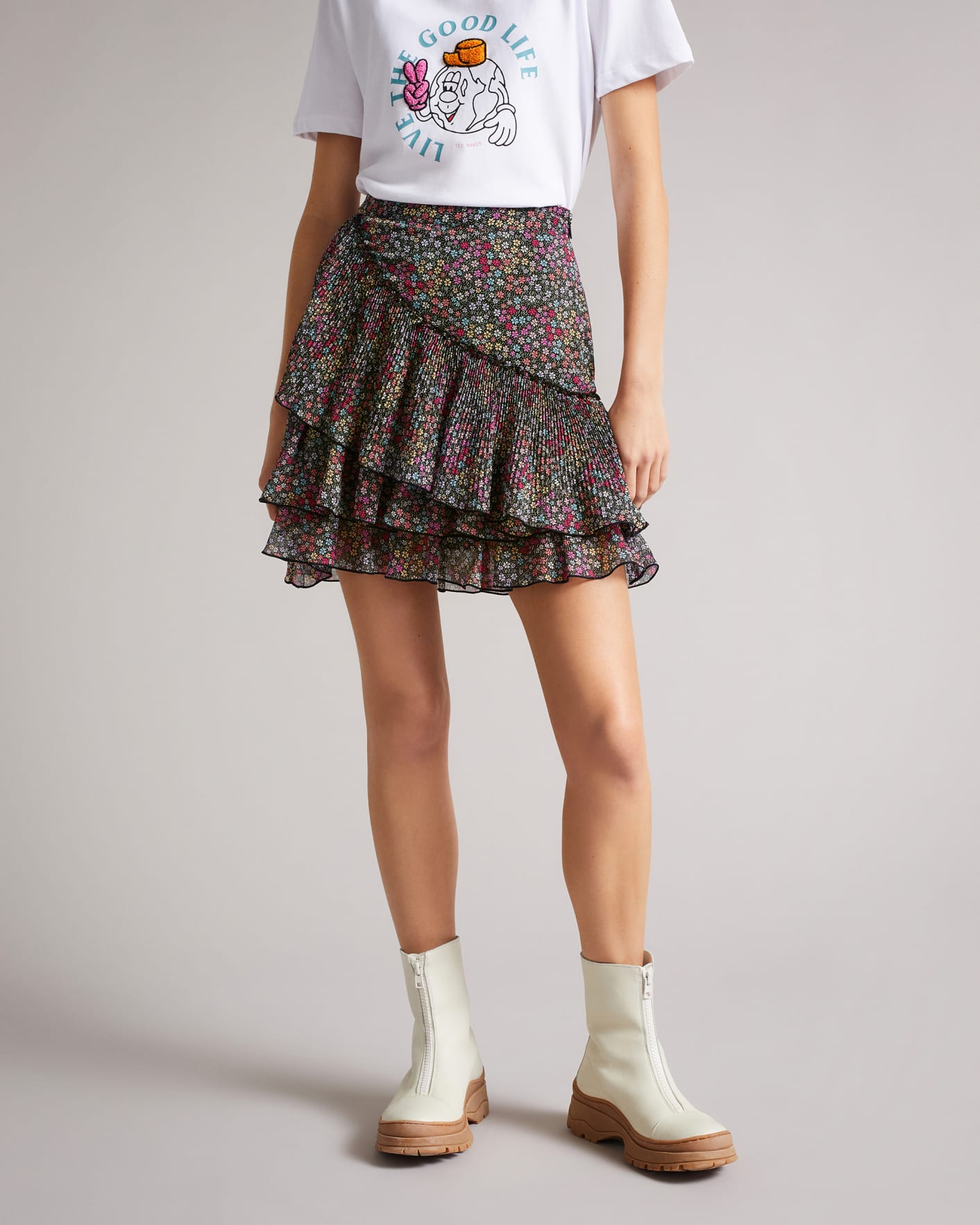 Black Tiered floral mini skirt Ted Baker