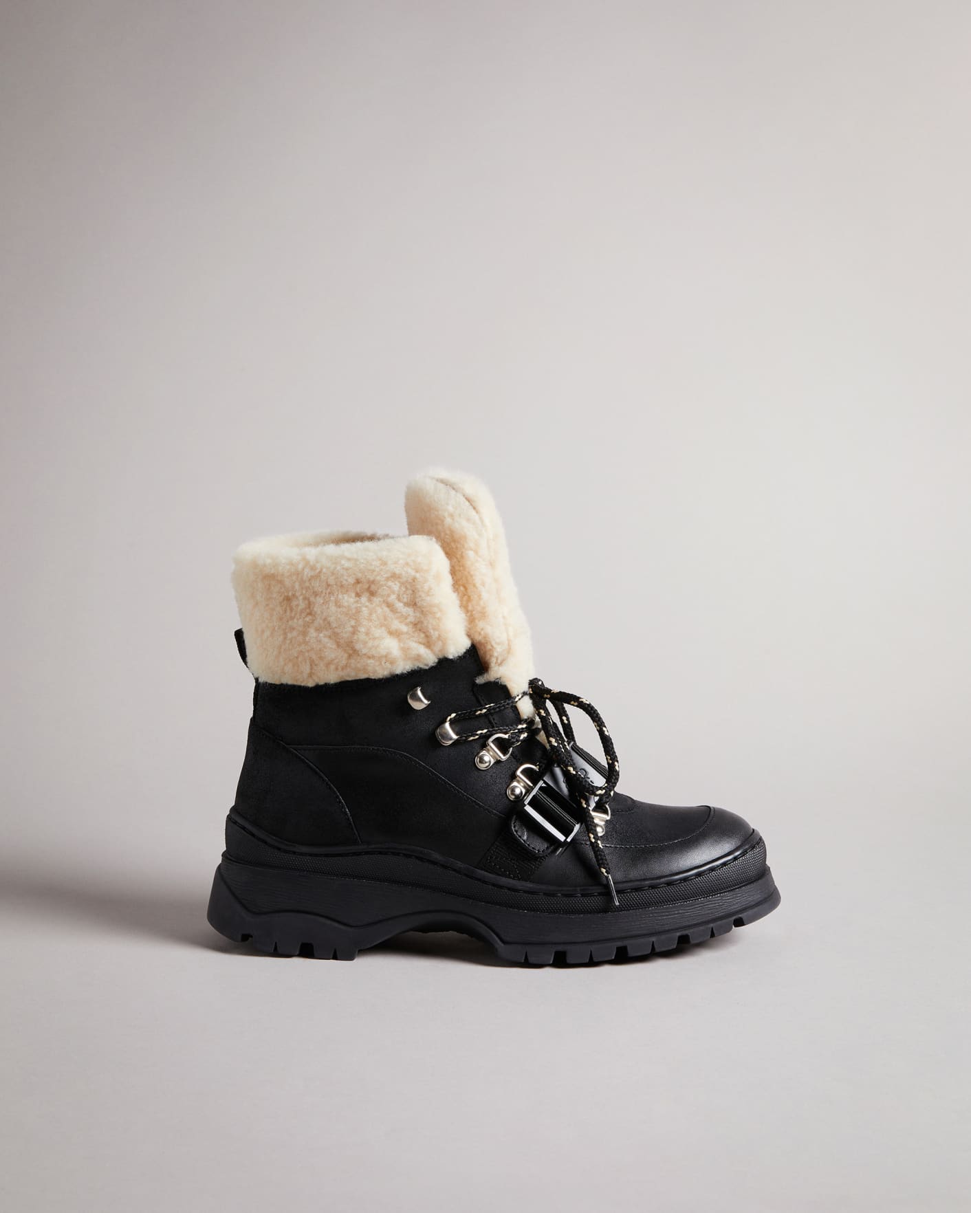 Black Clip Detail Leather Suede Hiker Boot Ted Baker