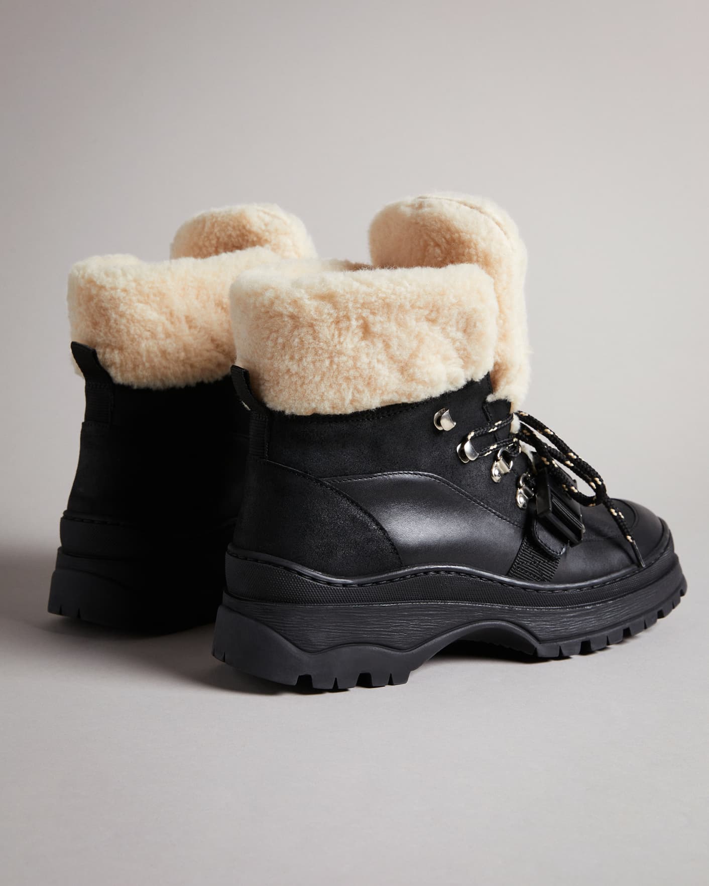 Black Clip Detail Leather Suede Hiker Boot Ted Baker