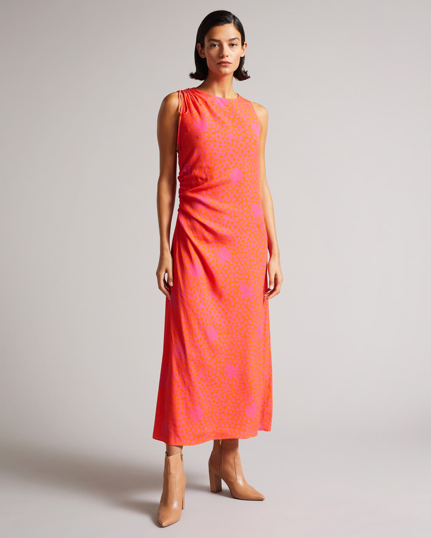 Deep-Pink Ruched Side Detail Midi Dress Ted Baker