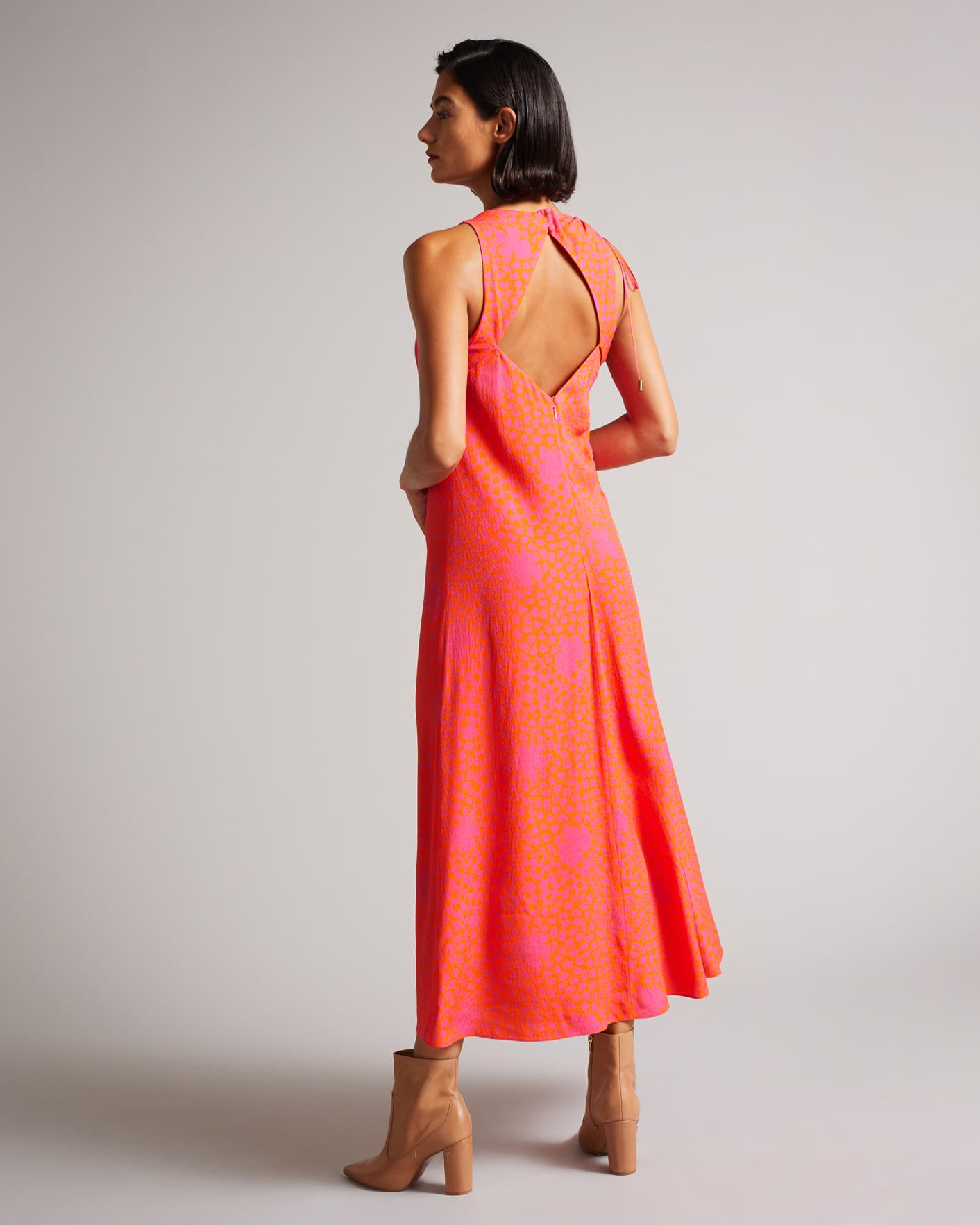 Deep-Pink Ruched Side Detail Midi Dress Ted Baker