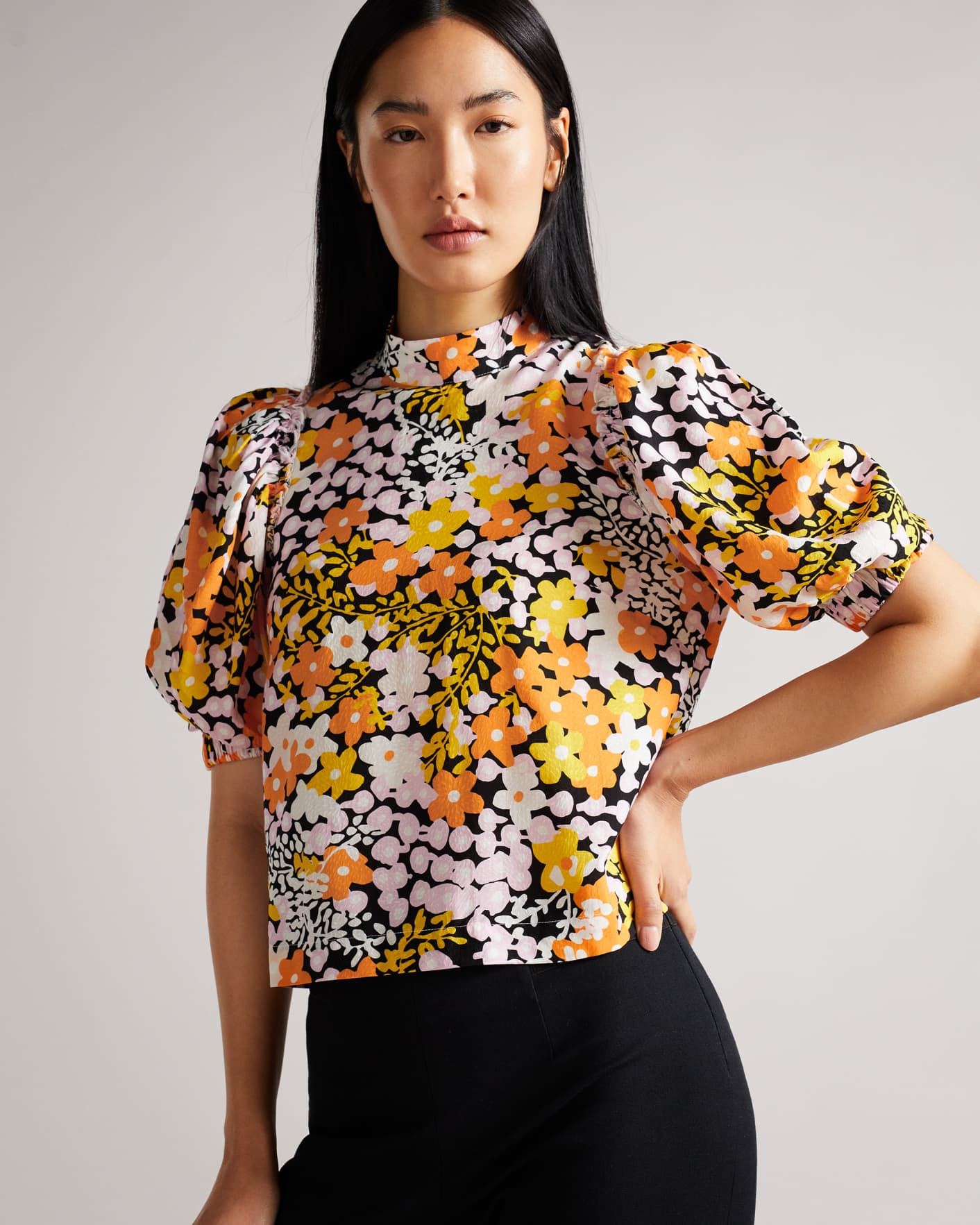 Black Puff Sleeve Boxy Top Ted Baker
