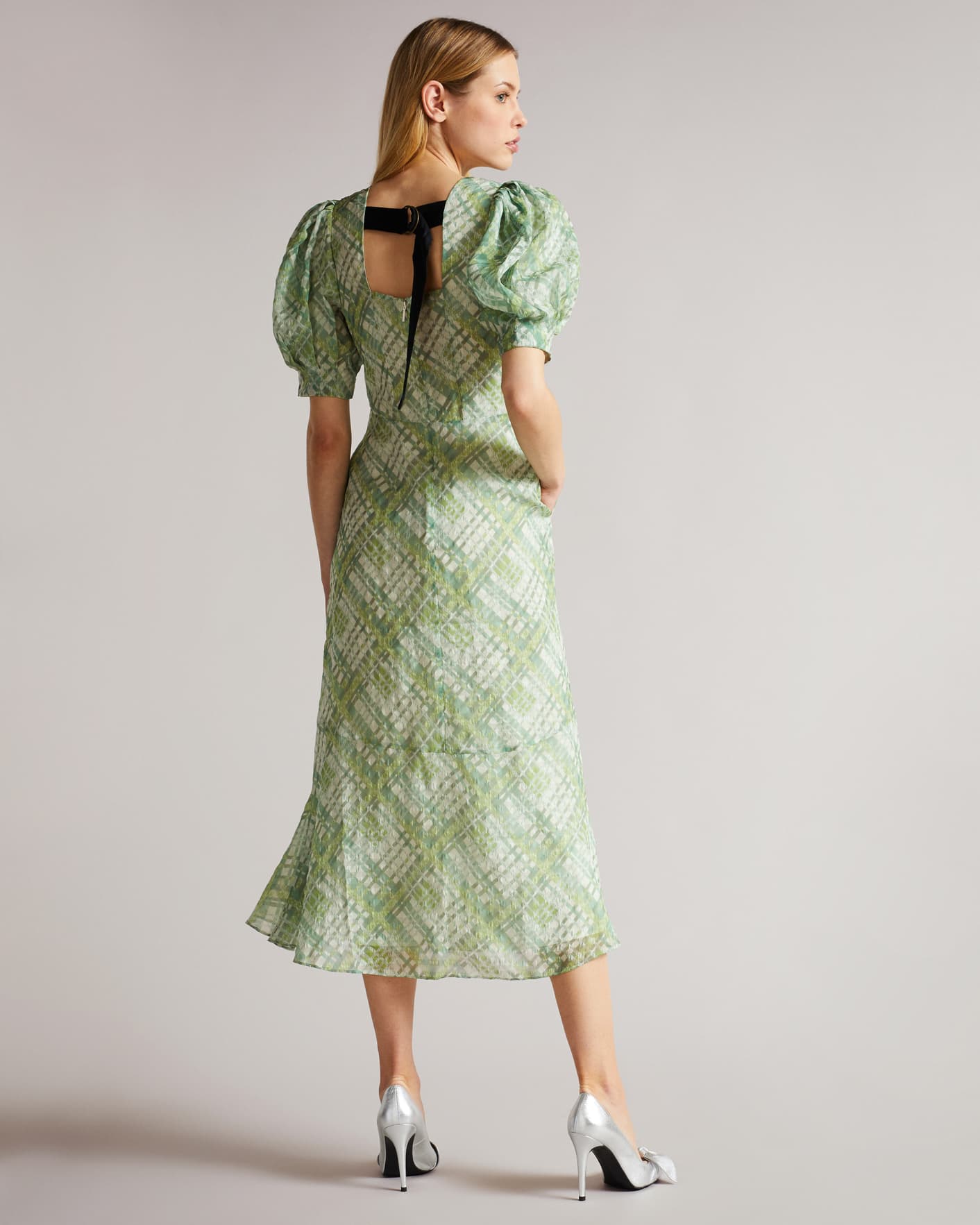 Verde intenso Vestido Midi con Textura Estampado Cuadros Ted Baker