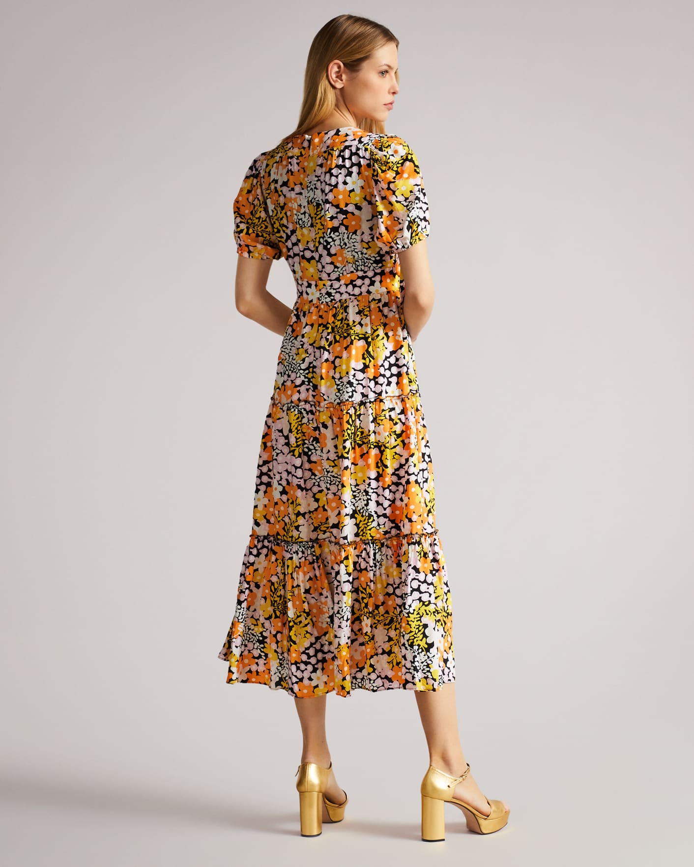 Black New World Printed Tiered Midi Dress Ted Baker