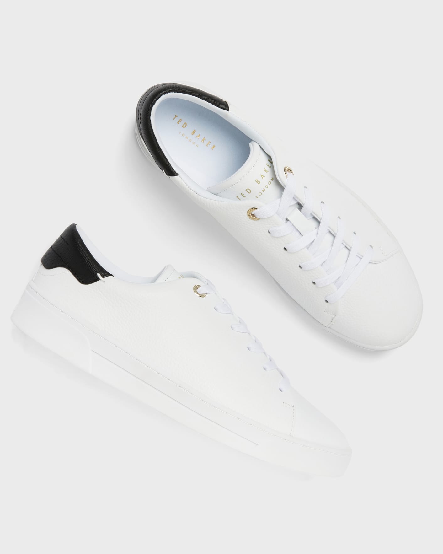 White-Black Tumbled Leather Trainers Ted Baker