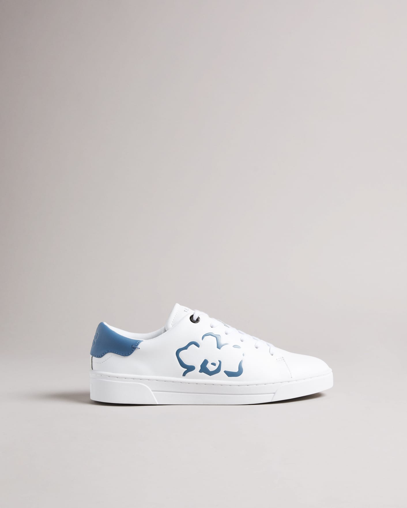 White-Blue Magnolia Flower Placement Cupsole Trainer Ted Baker