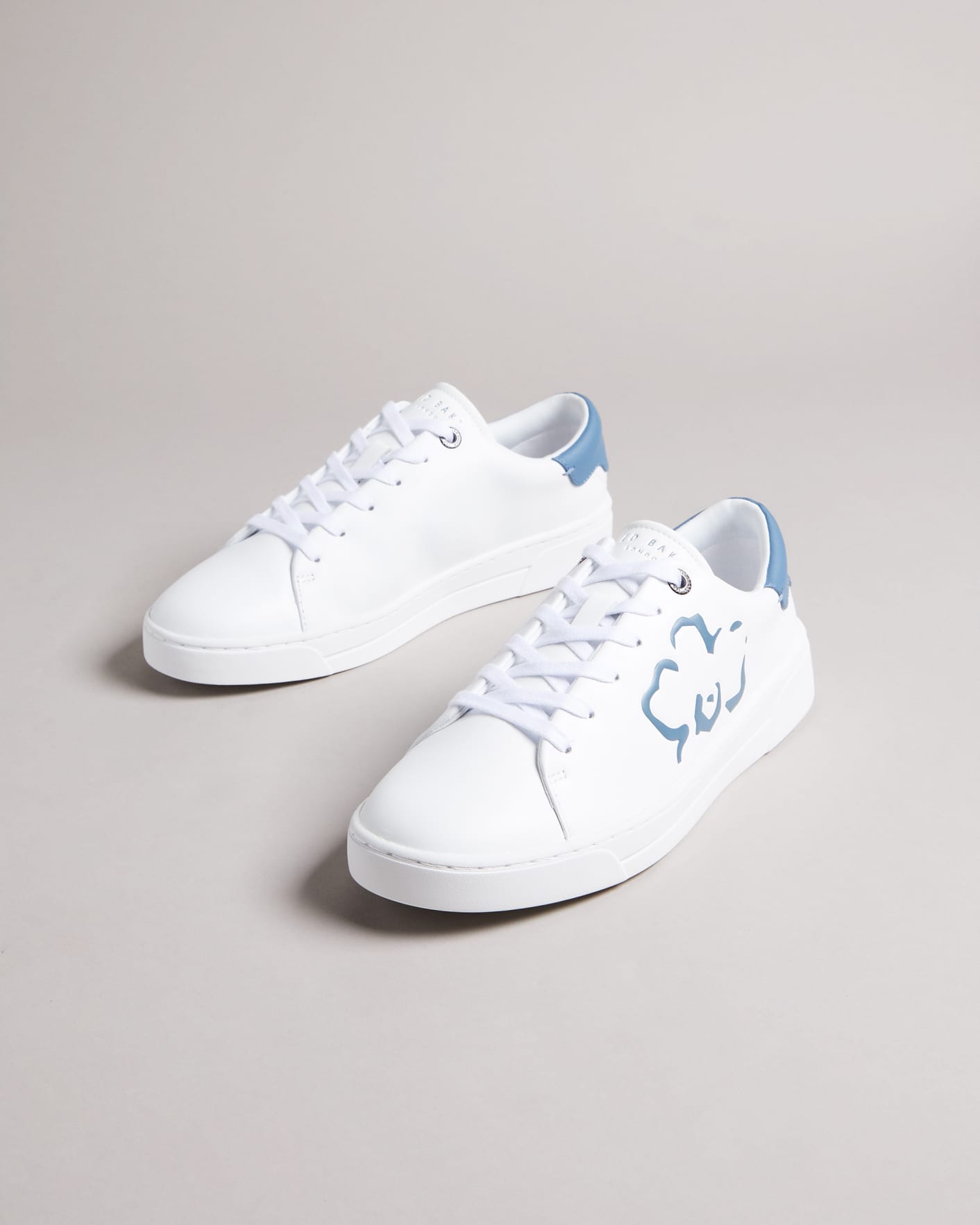 White-Blue Magnolia Flower Placement Cupsole Trainer Ted Baker
