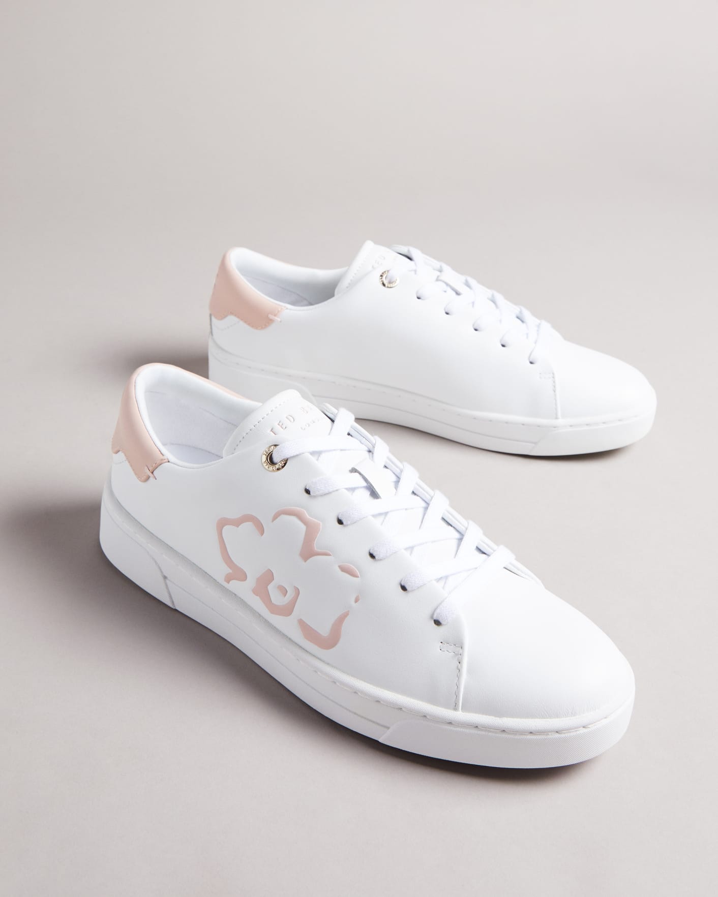 White-Pink Magnolia Flower Placement Cupsole Trainer Ted Baker