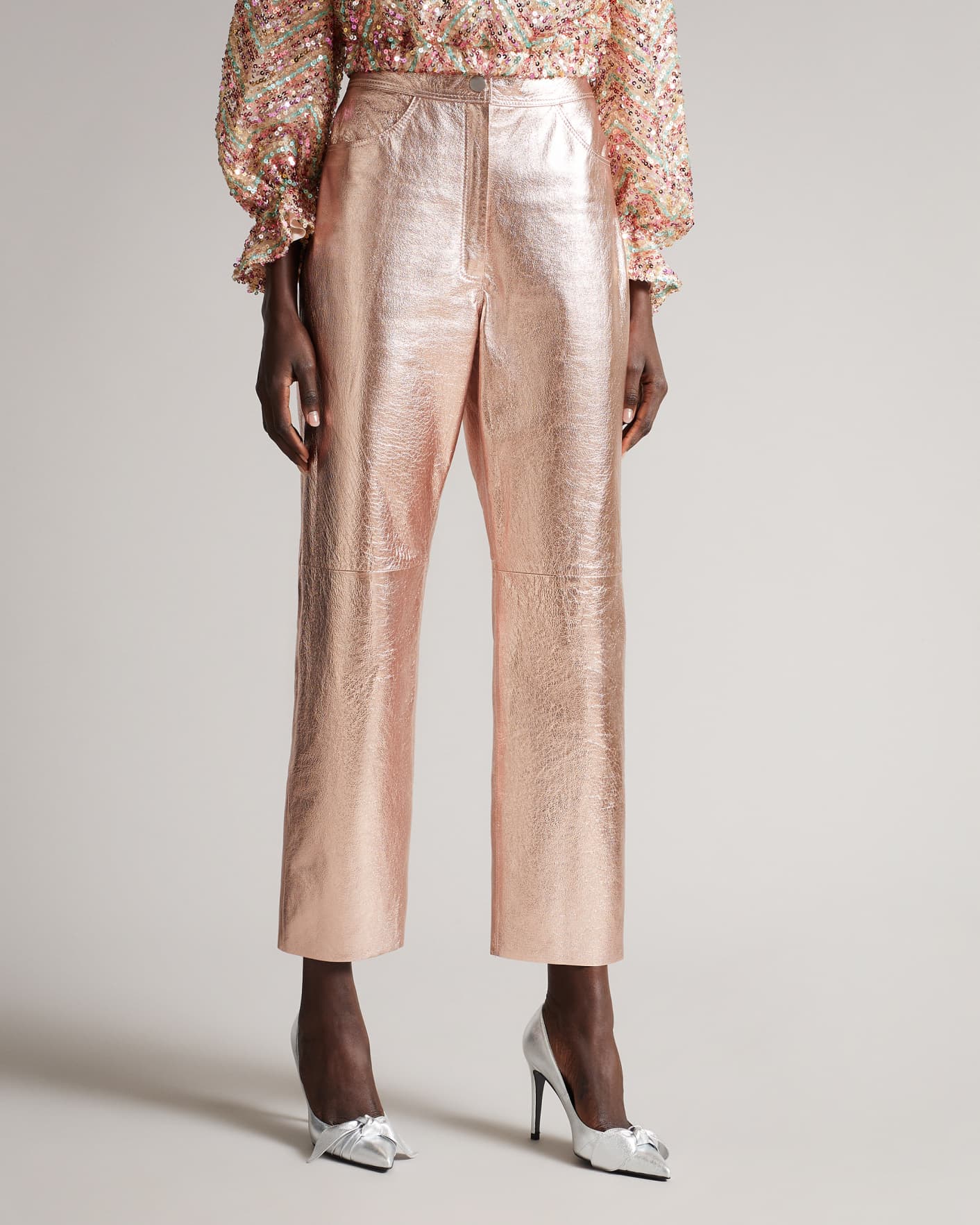 Light Pink MIB Leather Flared Trousers Ted Baker