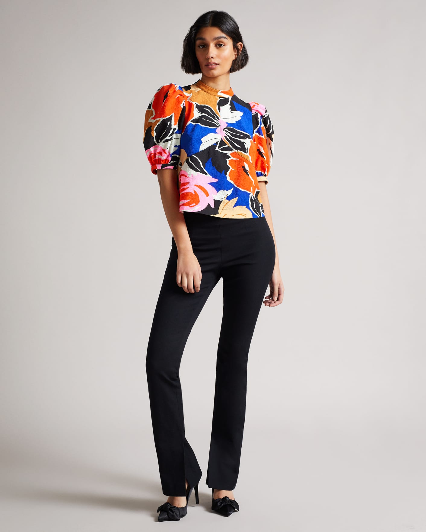 Black Puff Sleeve Top With Seam Detailing Ted Baker