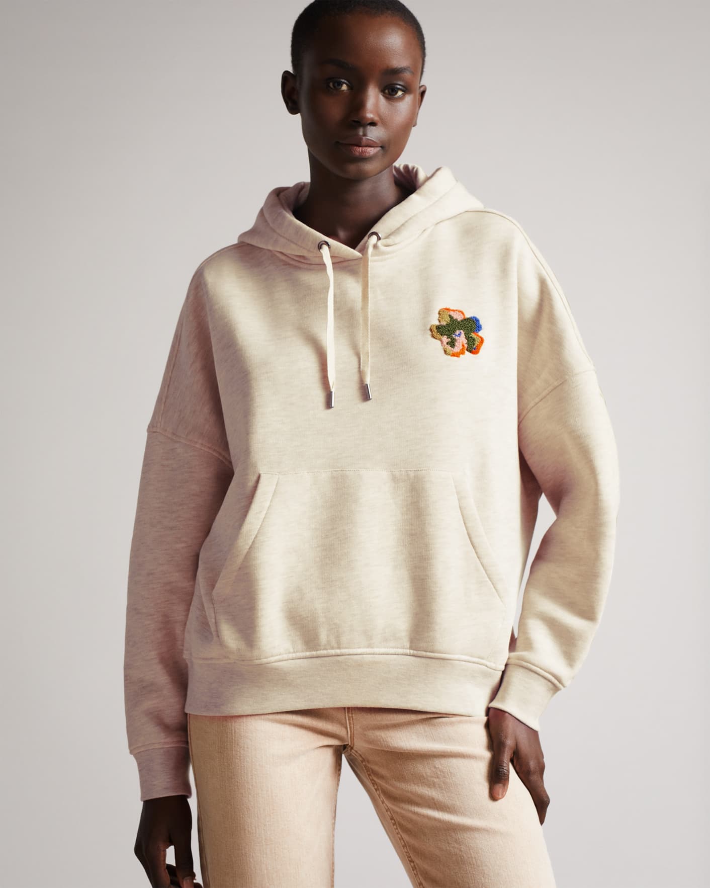 Natural Hoodie With Flower Patch Ted Baker