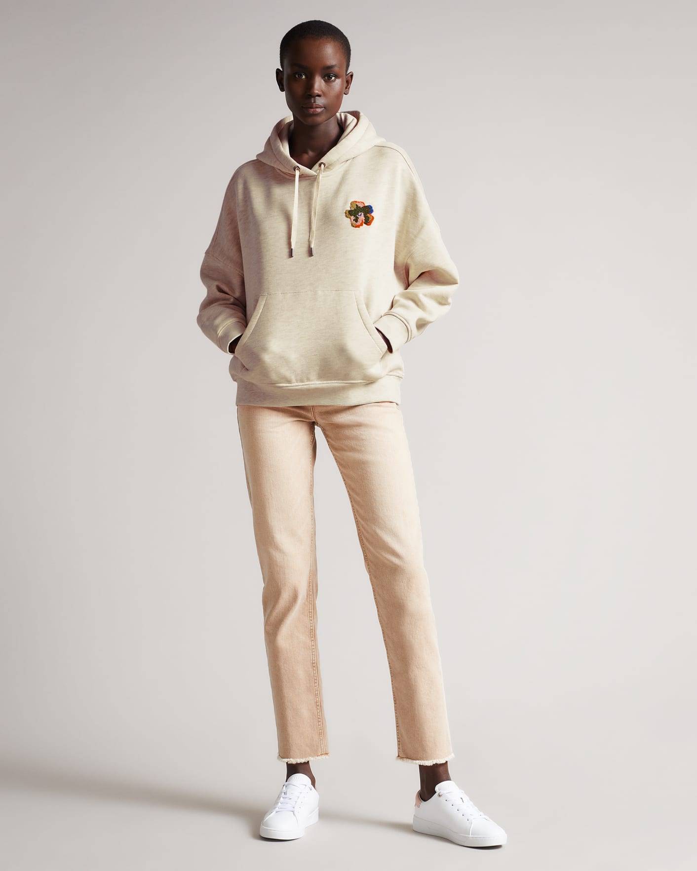 Natural Hoodie With Flower Patch Ted Baker