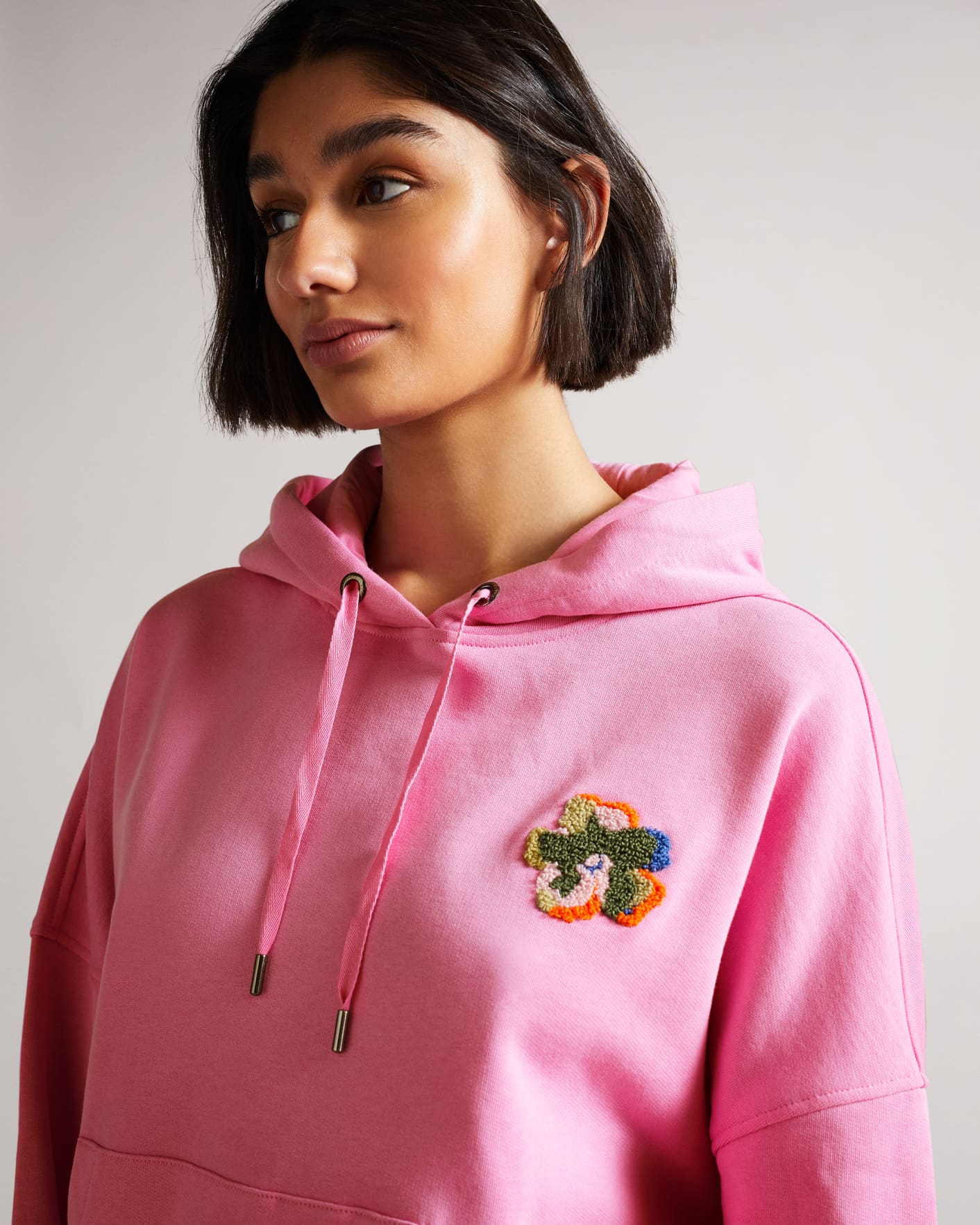 PINK Hoodie With Flower Patch Ted Baker
