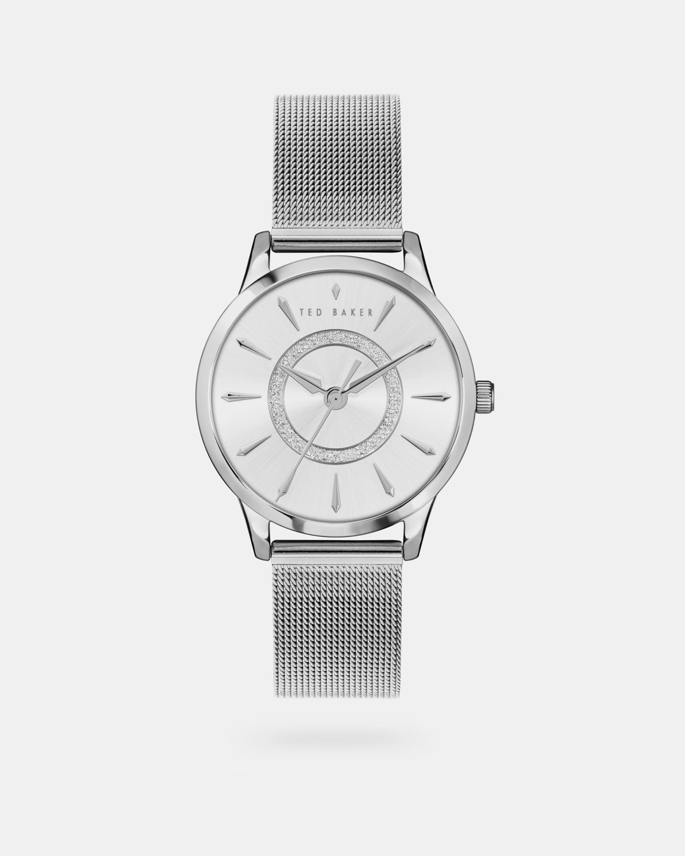 Silver Colour Glitter Detail Mesh Strap Watch Ted Baker