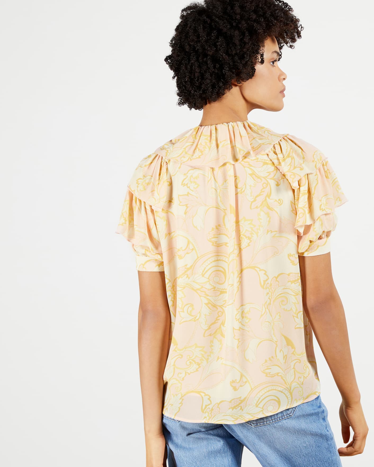 Light Yellow MIB Frill Printed Top Ted Baker