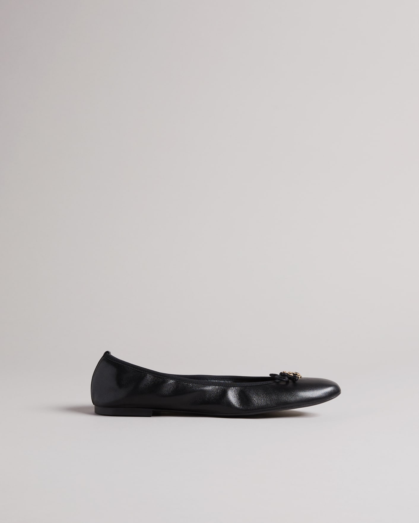Black Leather Bow Ballet Pump Shoe Ted Baker