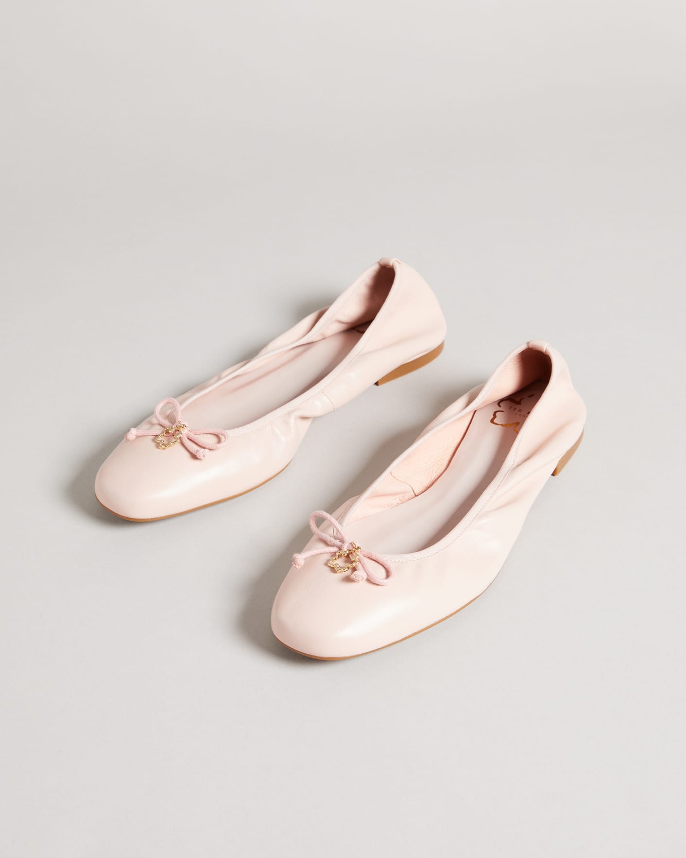 Dusky Pink Leather Bow Ballet Pump Shoe Ted Baker