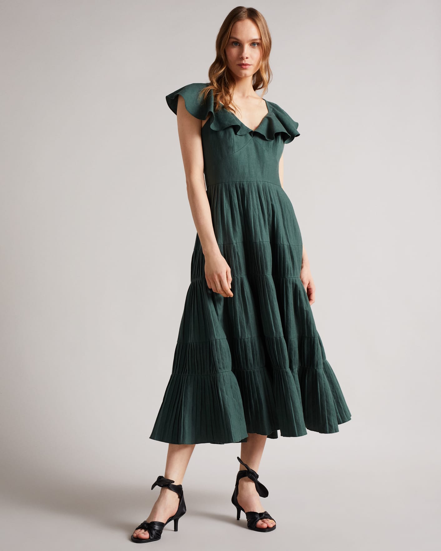 Teal-Blue Exaggerated Ruffle Midi Dress Ted Baker