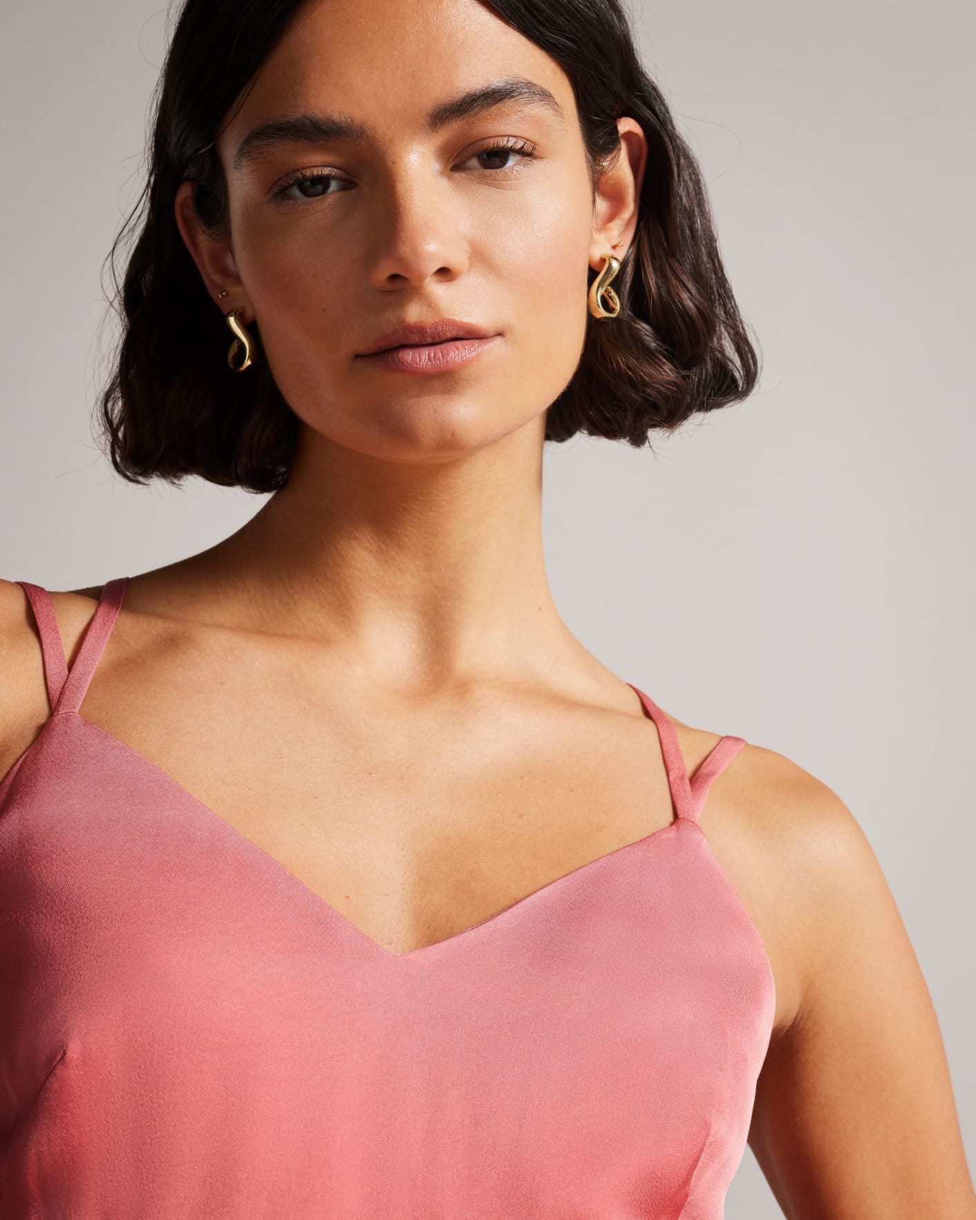 Dusky Pink Asymmetric Panelled Midi Slip Dress Ted Baker