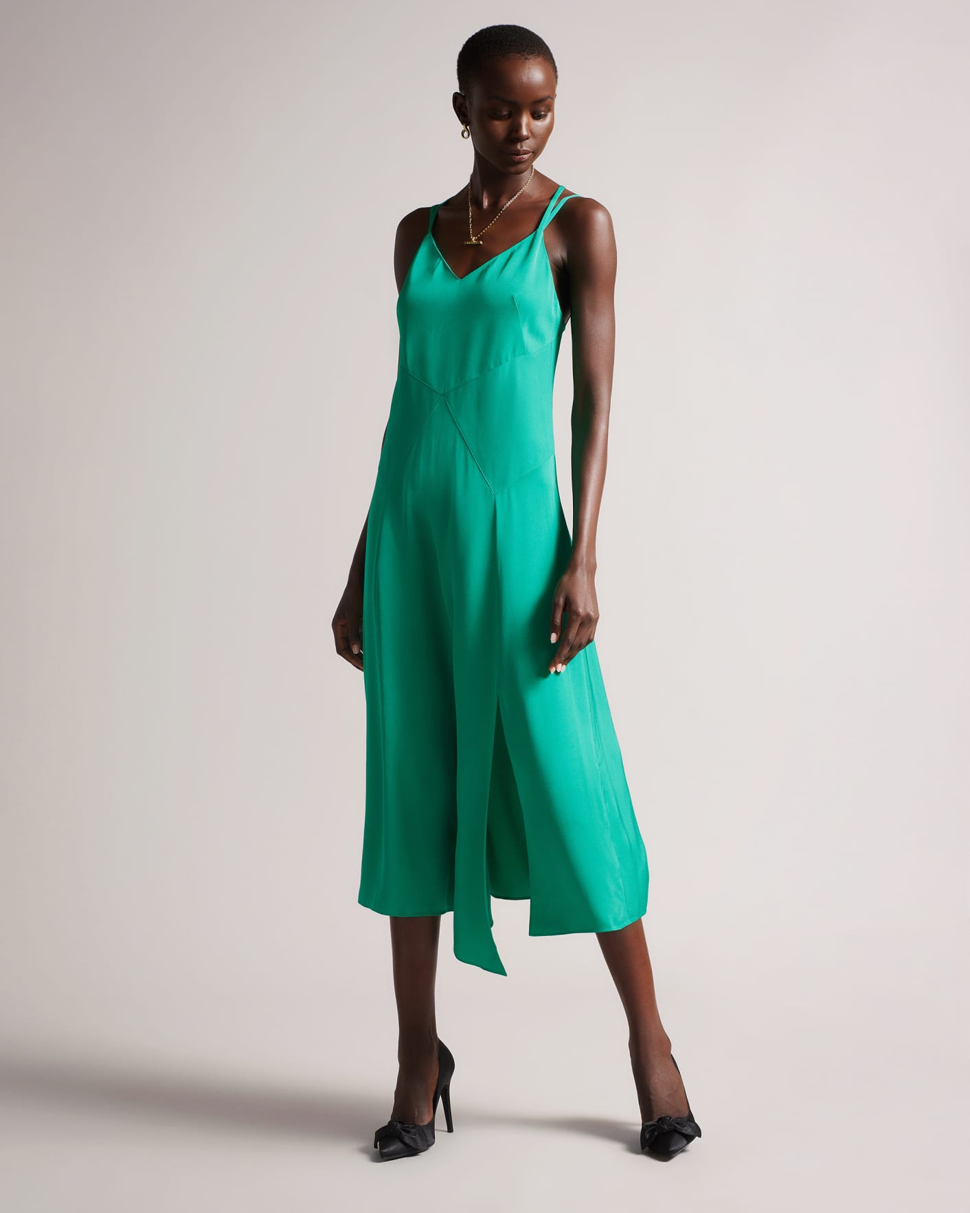 Medium Green Asymmetric Panelled Midi Slip Dress Ted Baker