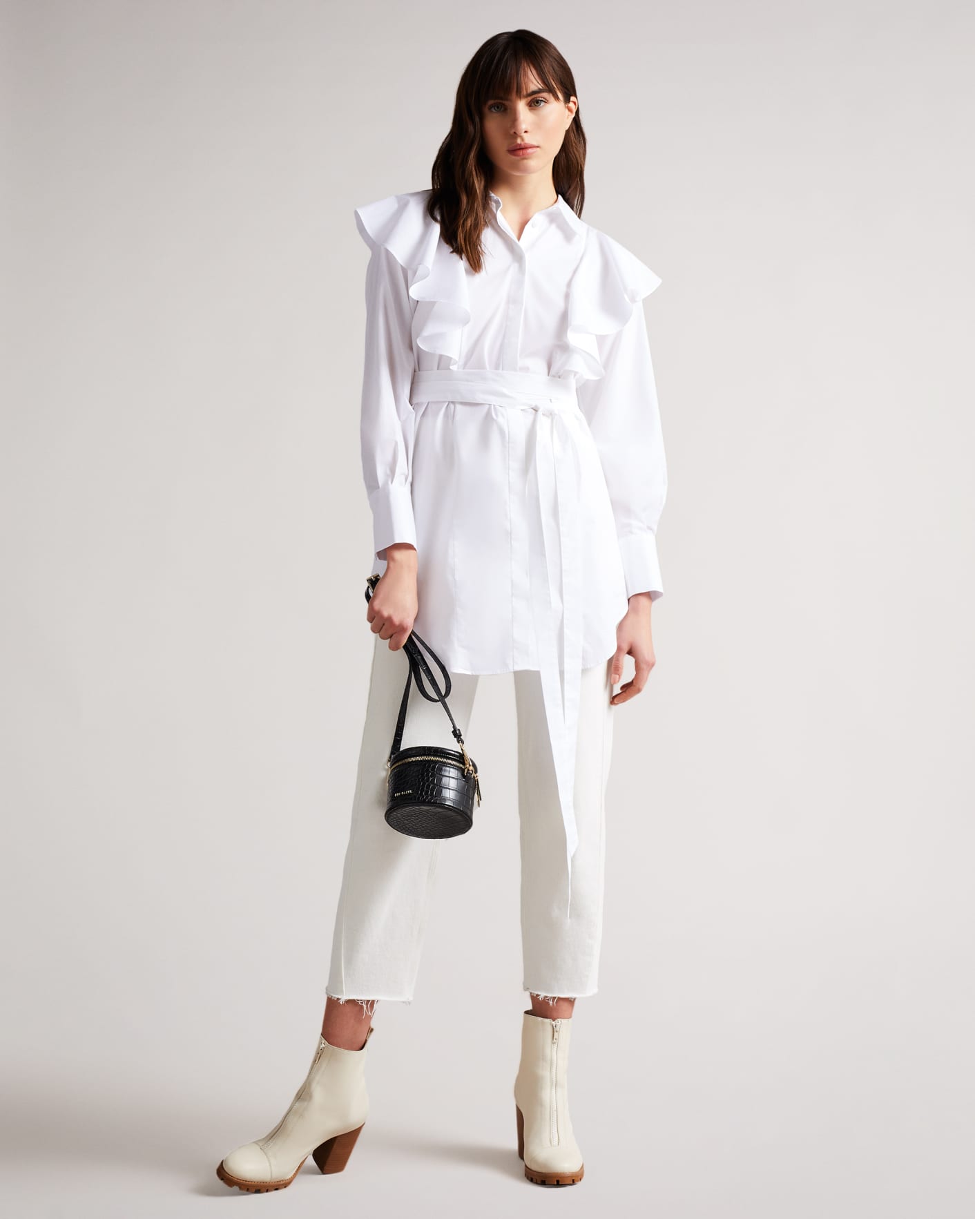 White Exaggerated Frill Cotton Shirt Ted Baker