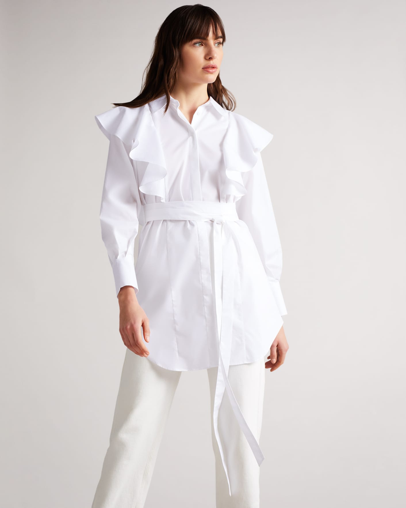 White Exaggerated Frill Cotton Shirt Ted Baker