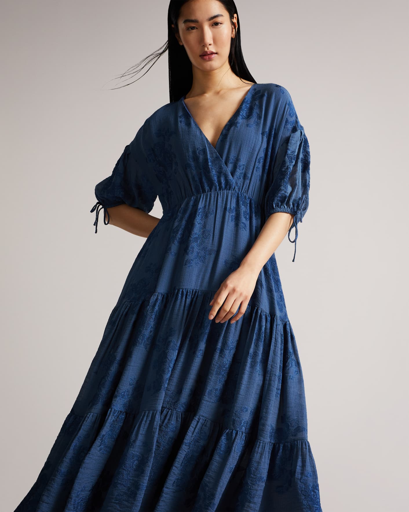 Blue Puff Sleeve Wrap Front Midi Dress Ted Baker